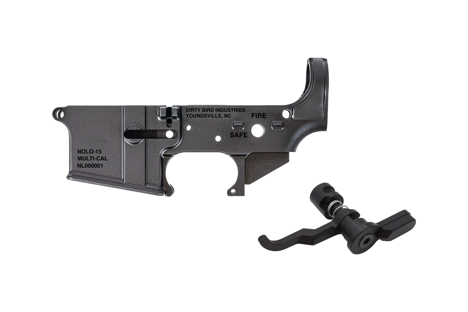 Dirty Bird NOLO AR-15 Stripped Forged Lower Receiver + Atrius Development 3 Position Super Selector Safety