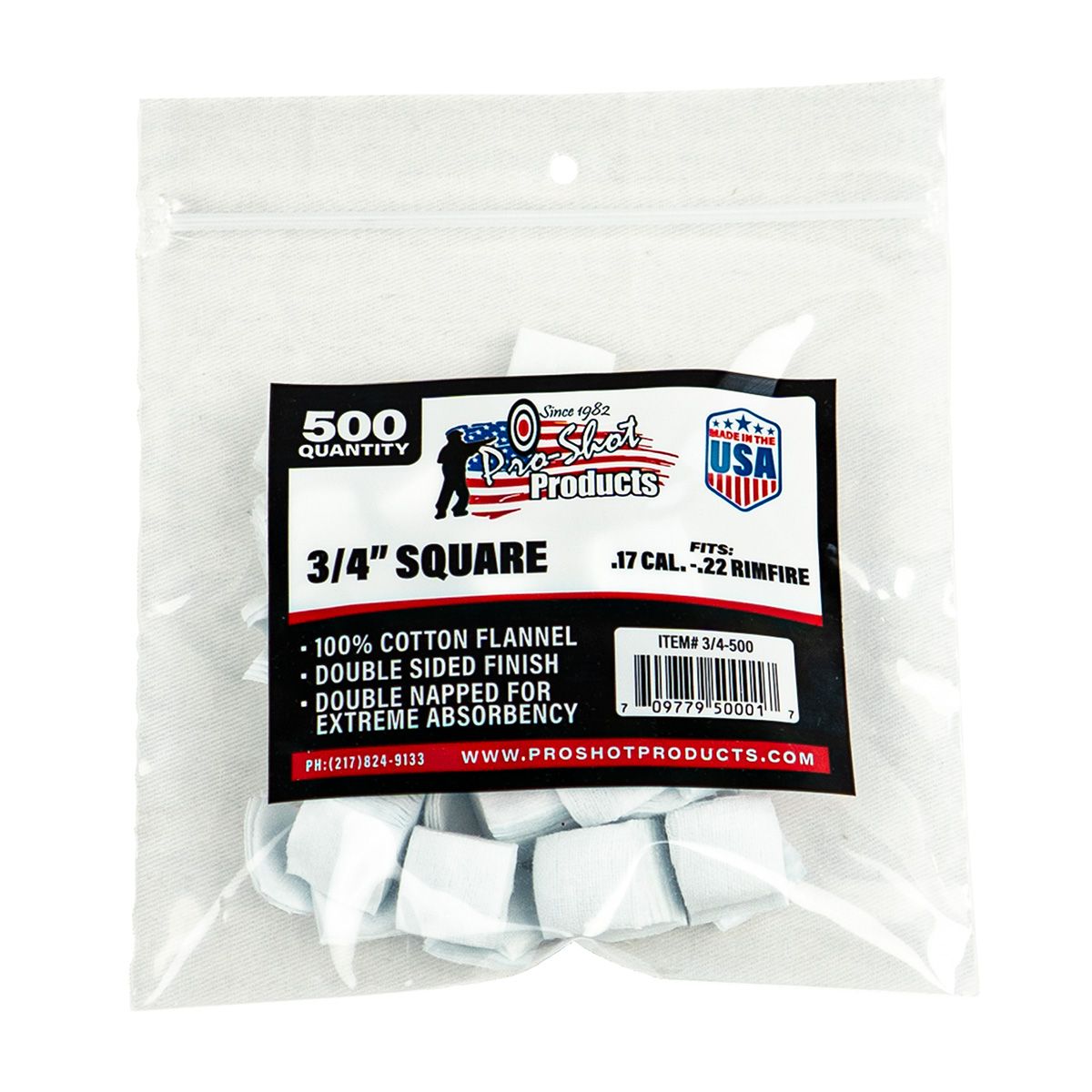 Pro-Shot Products, 3/4-500, Patch, 3/4", For 17-22 Caliber Rimfire, 500 Pack