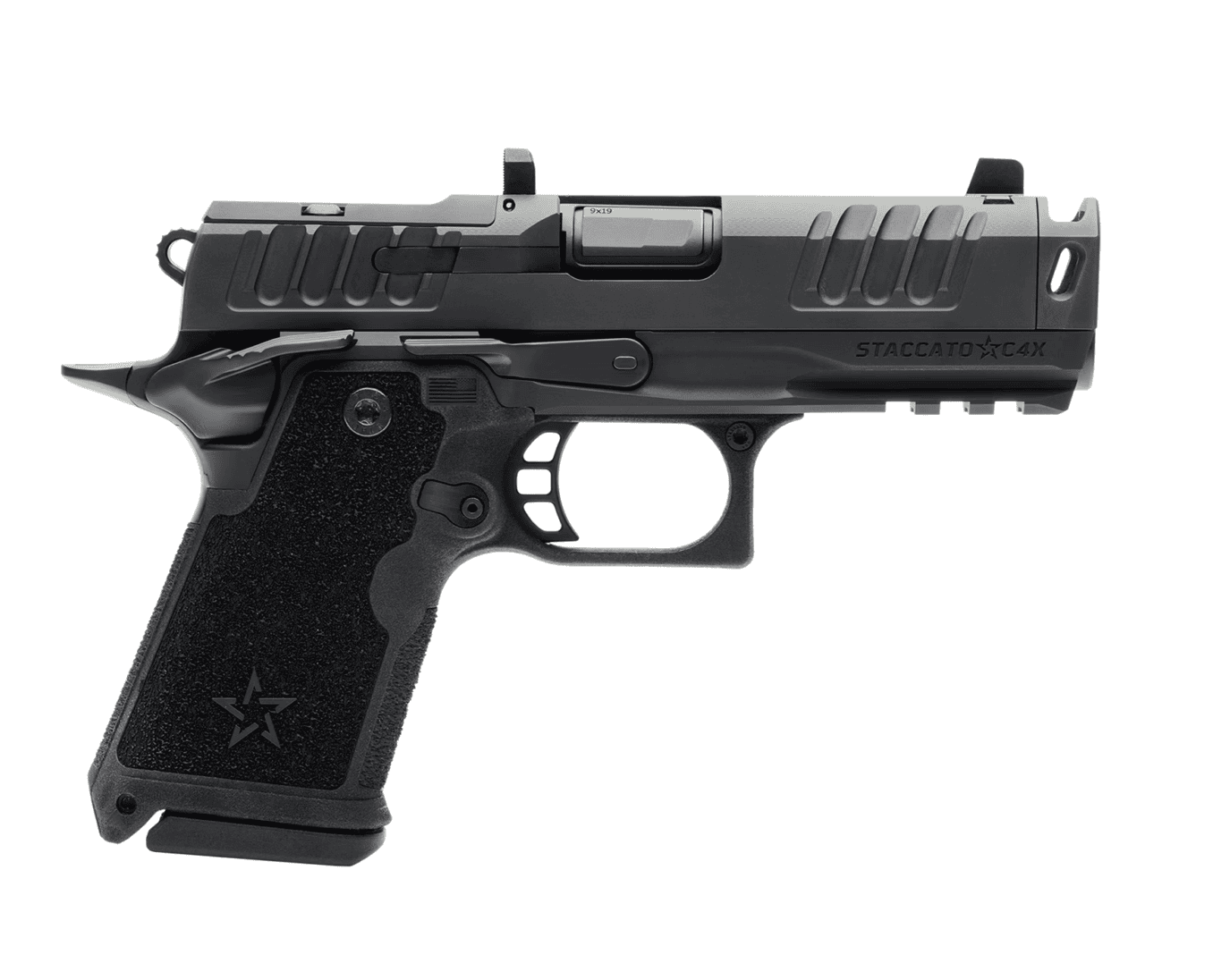 Staccato HD C4X Premium Package 9mm 4" Semi-Auto CA Compliant Compensated Pistol - Black - With Trijicon SRO 2.5 MOA RED DOT