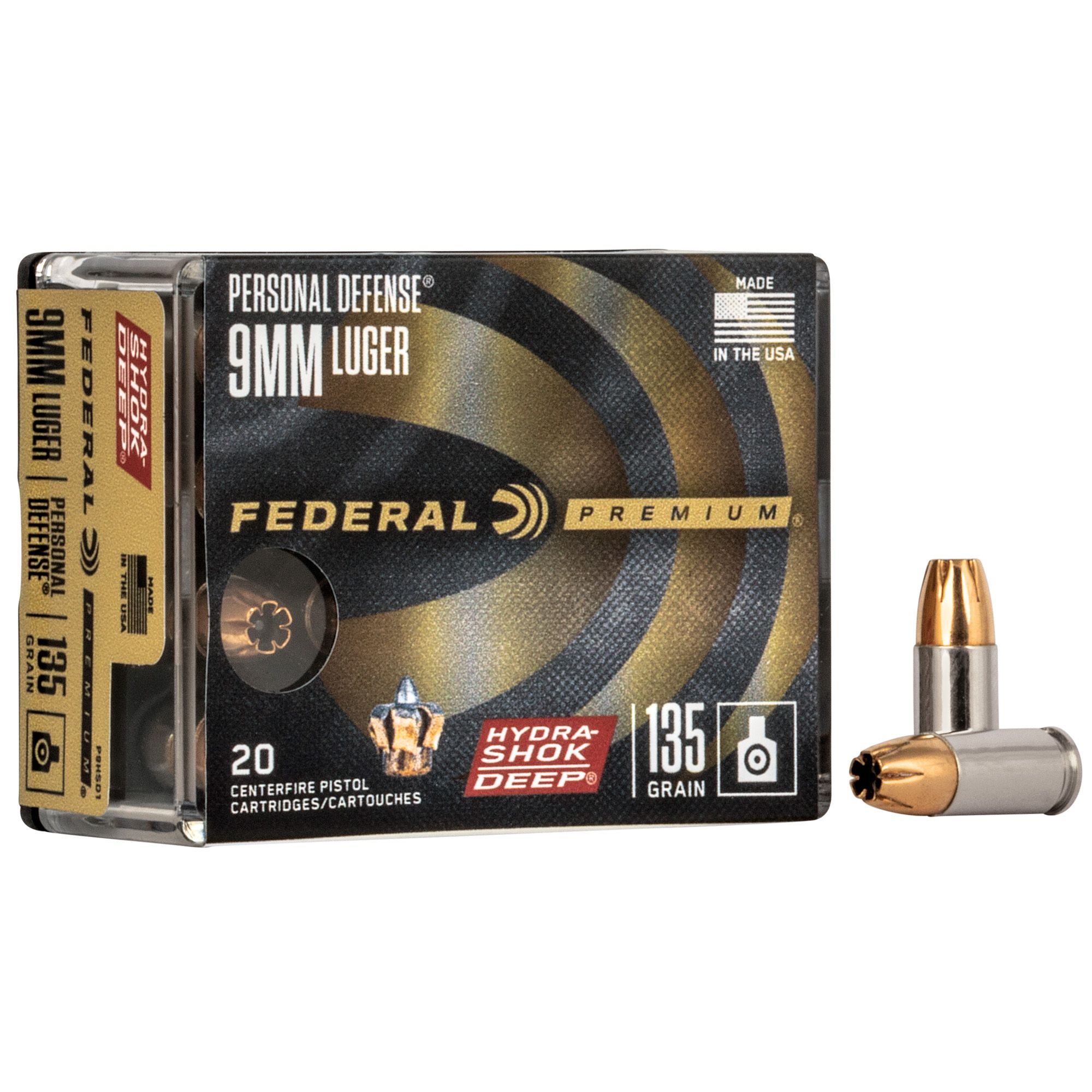 Federal Ammunition Hydra-Shok Deep 9MM 135Gr Hollow Point Handgun Ammo - 20 Rounds