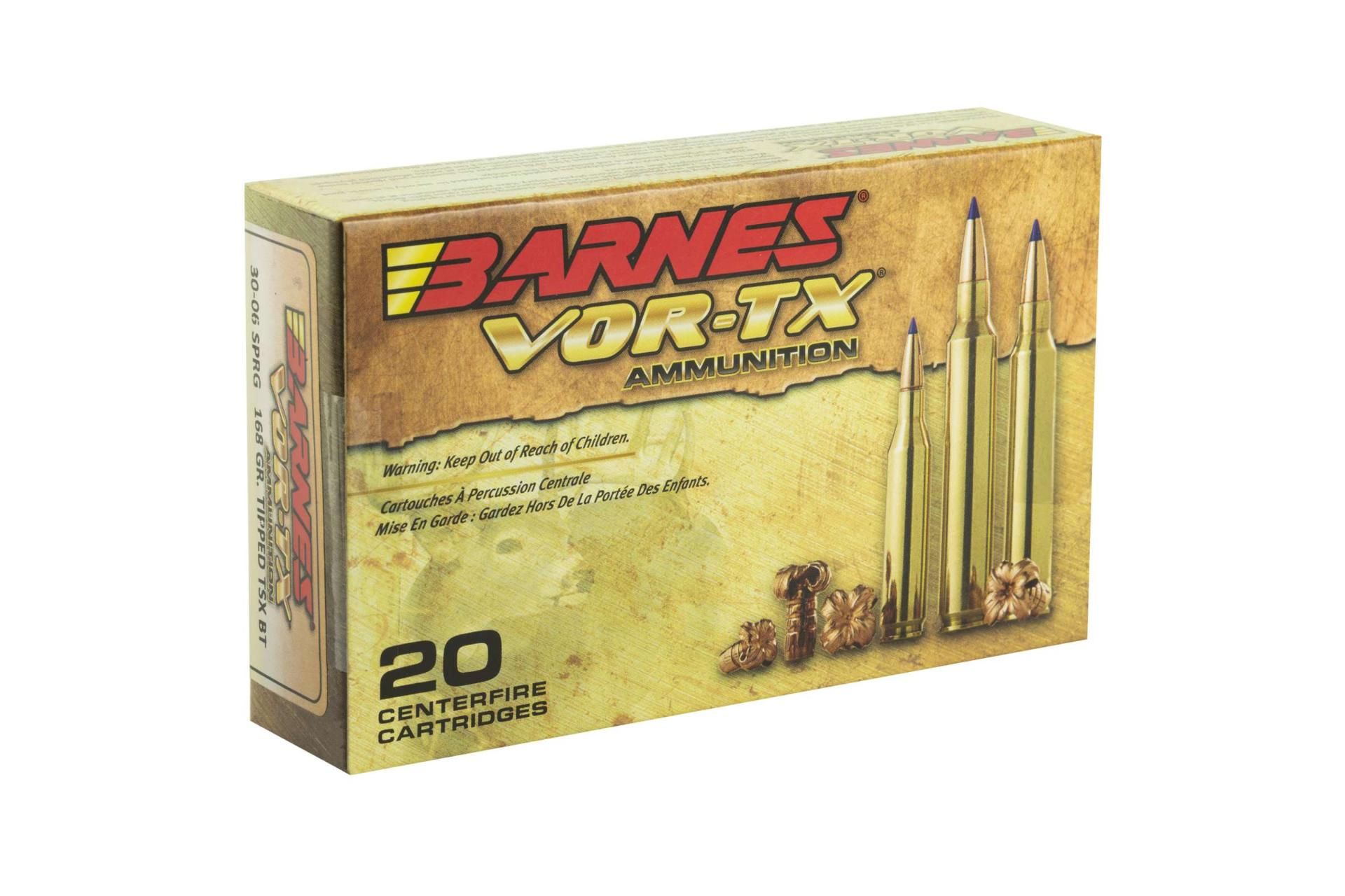Barnes VOR-TX 30-06 168 Grain Tipped Triple Shock X Boat Tail Lead Free California Certified Nonlead Ammunition Rifle Ammo - 20 Rounds