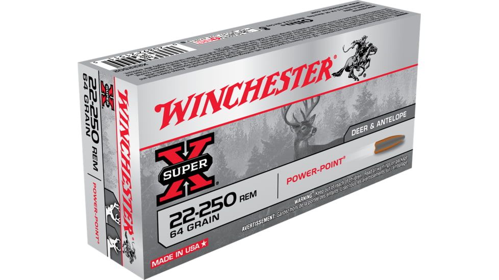 Winchester Ammo X222502 Super-X 22-250 Rem 64 gr Power-Point (PP) Rifle Ammo - 20 Rounds