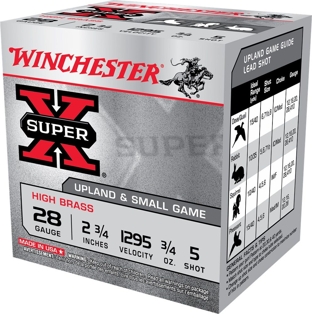 Winchester Ammo X285 Super X High Brass 28 Gauge 2.75" 3/4 oz 5 Shot Shotgun Ammo - 25 Rounds