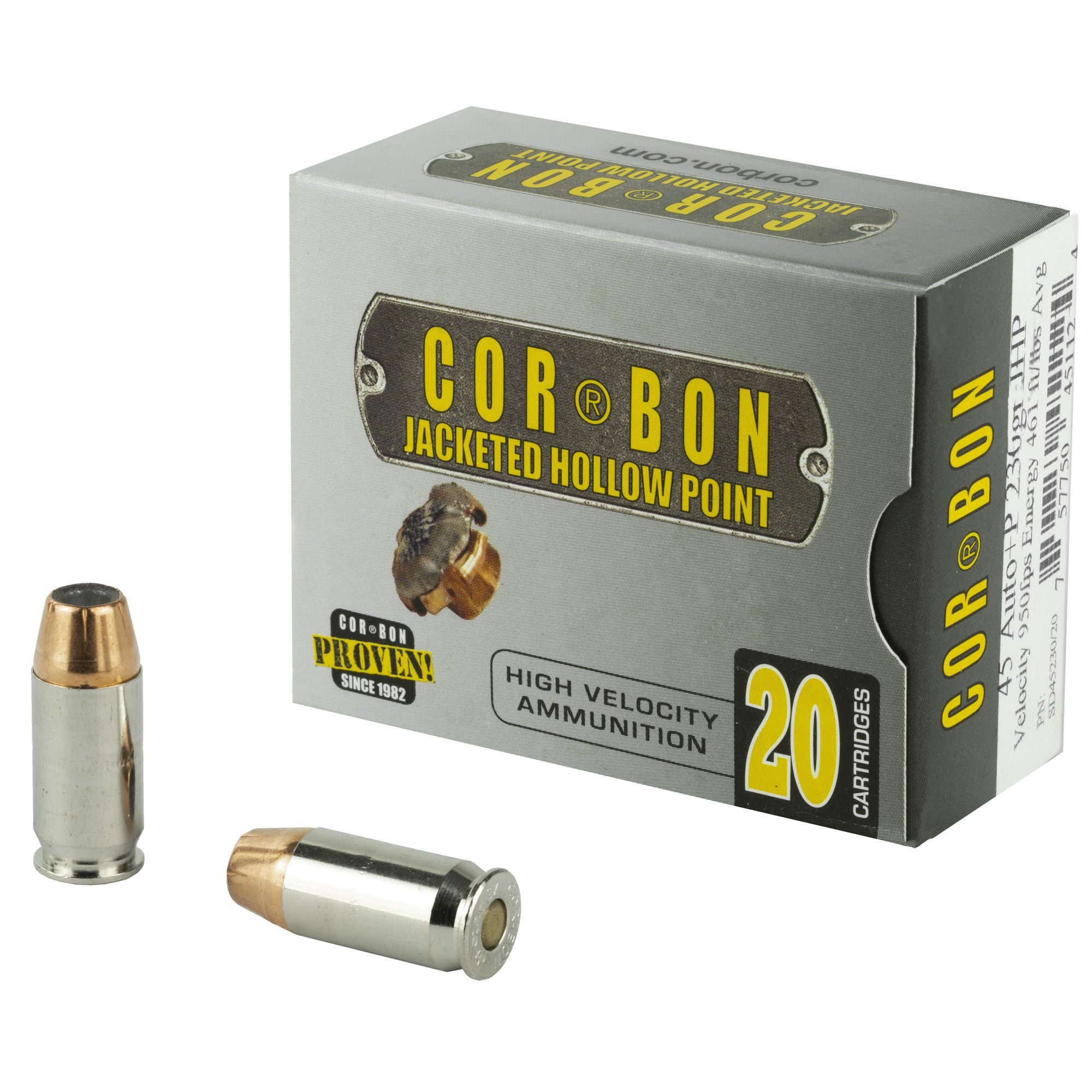 CorBon 45230 Self Defense 45ACP 230 Gr Ammo Jacketed Hollow Point +P Handgun Ammo - 20 Rounds