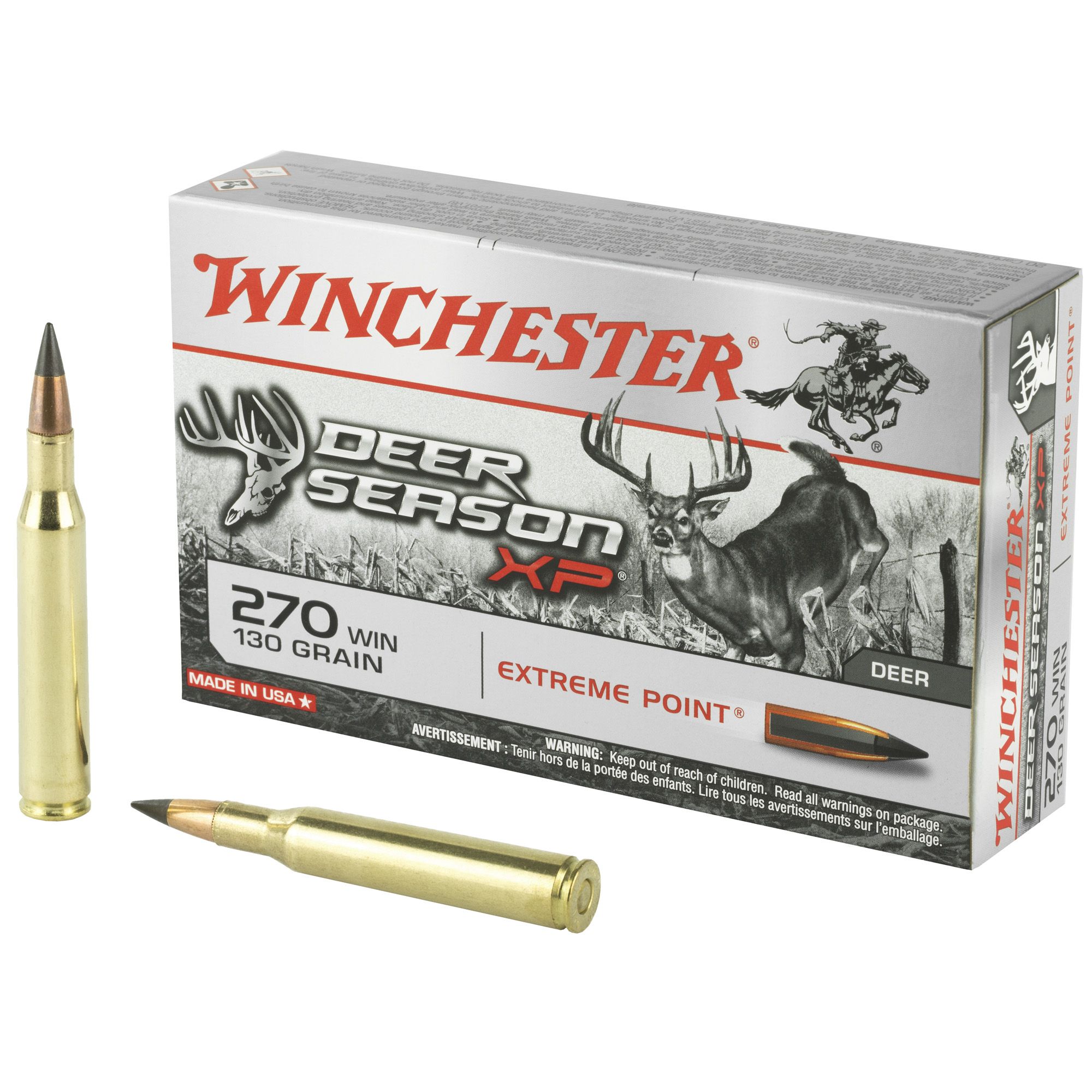 Winchester X270DS Deer Season 270 Win 130 Gr Ammo Extreme Point Polymer Tip Rifle Ammo - 20 Rounds