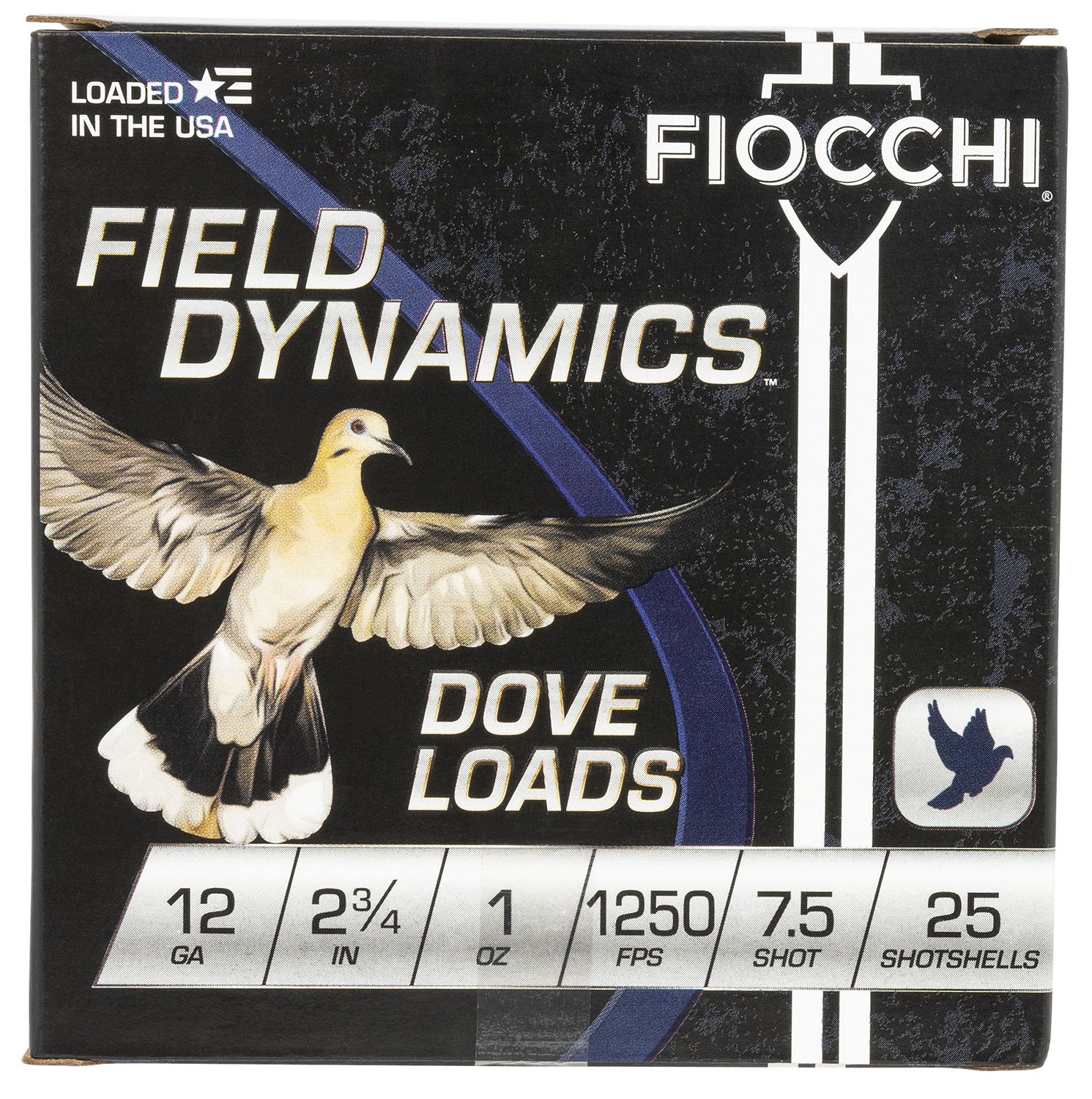 Fiocchi 12GT75 Field Dynamics Dove & Quail 12 Gauge 2.75" 1 oz 1250 fps 7.5 Shot Shotgun Ammo - 25 Rounds