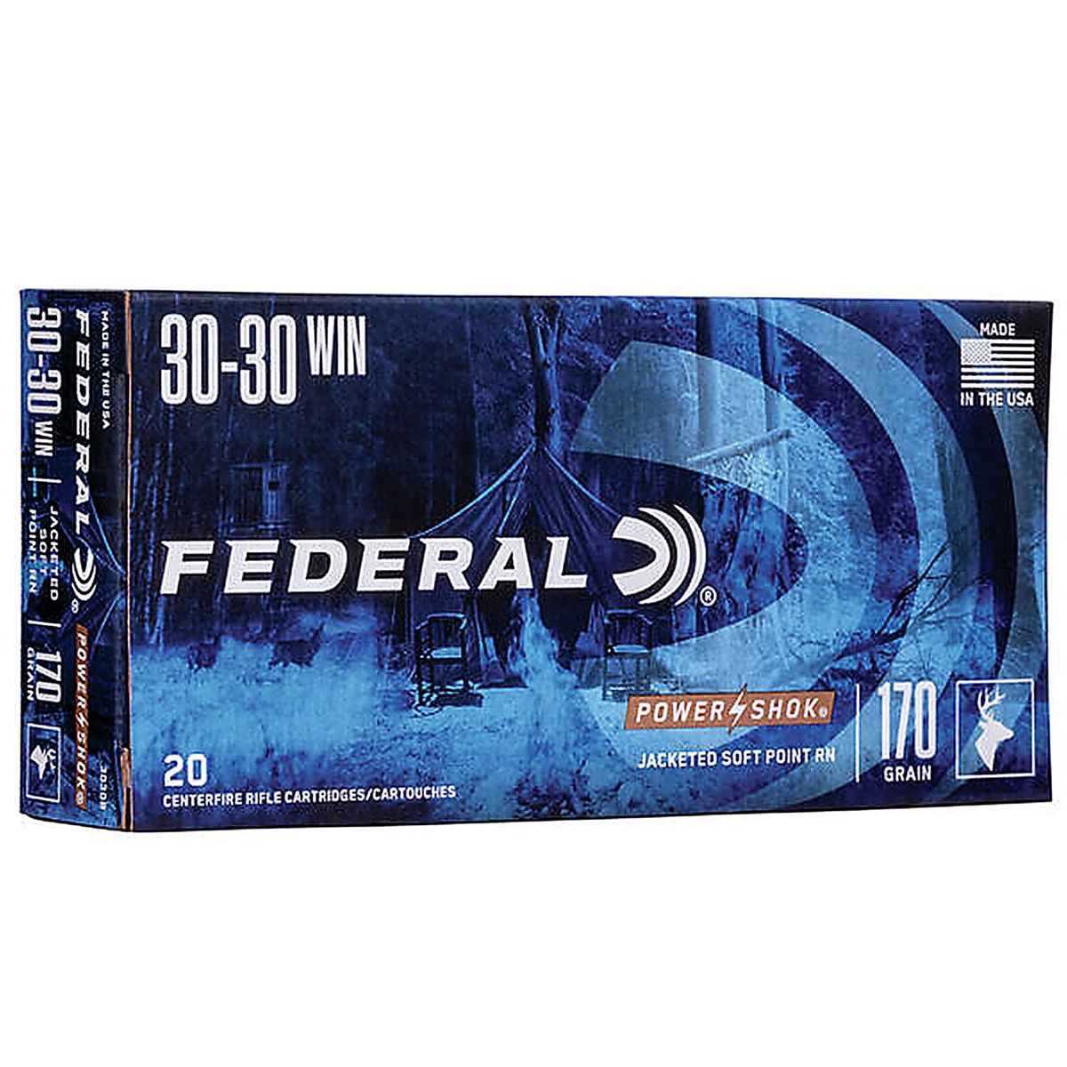 Federal 3030B Power-Shok 30-30 Win 170 gr Jacketed Soft Point (JSP) Rifle Ammo - 20 Rounds