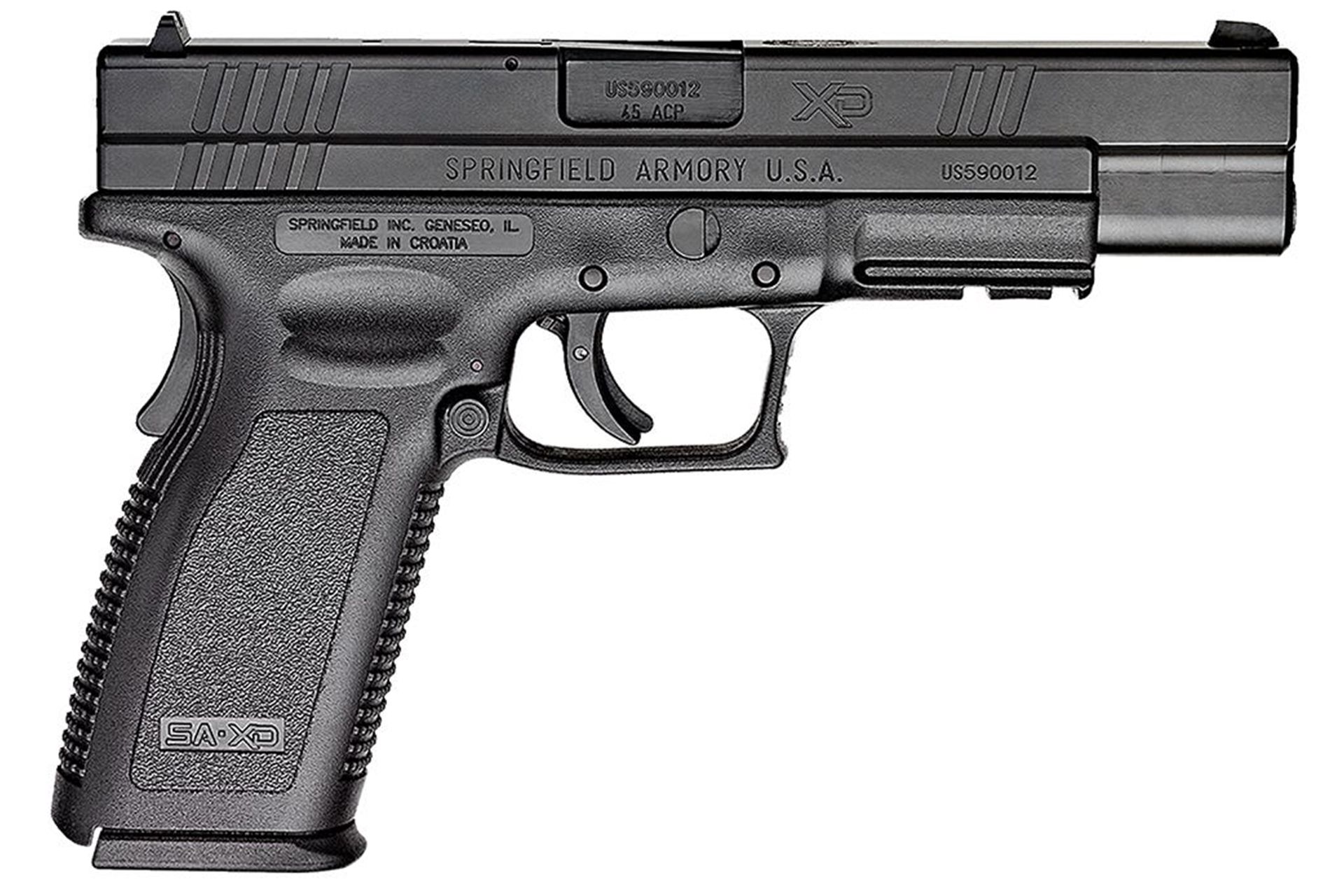 Springfield XD45, Semi-automatic, Polymer Frame Pistol, Full Size, 45 ACP, 4" Barrel, Melonite Finish, Black, Fixed Sights, 10 Rd, 5 Mags, w/Range Bag