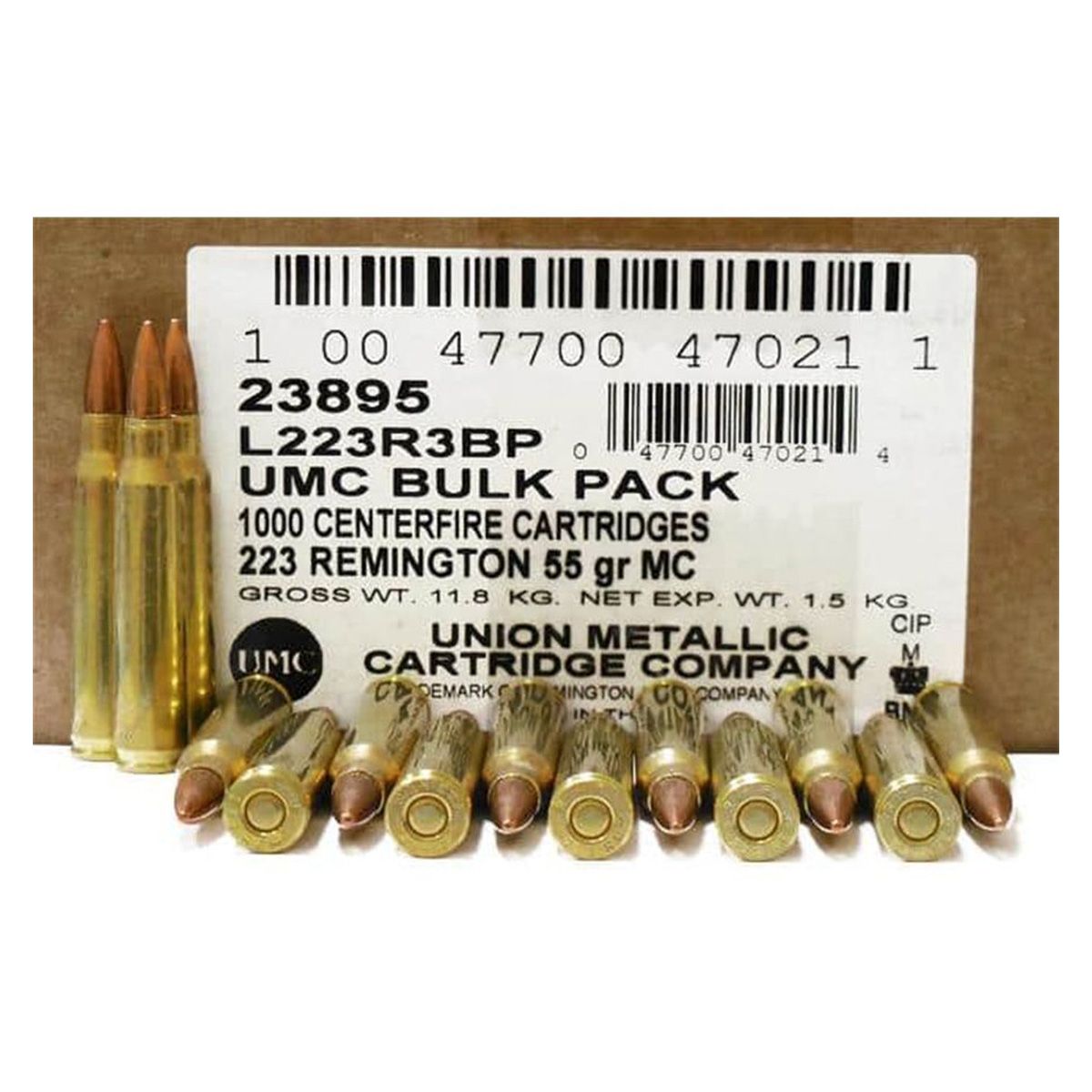 Remington UMC 223 Remington 55Gr FMJ Bulk Pack Brass Casing Rifle Ammo - 1000 Rounds