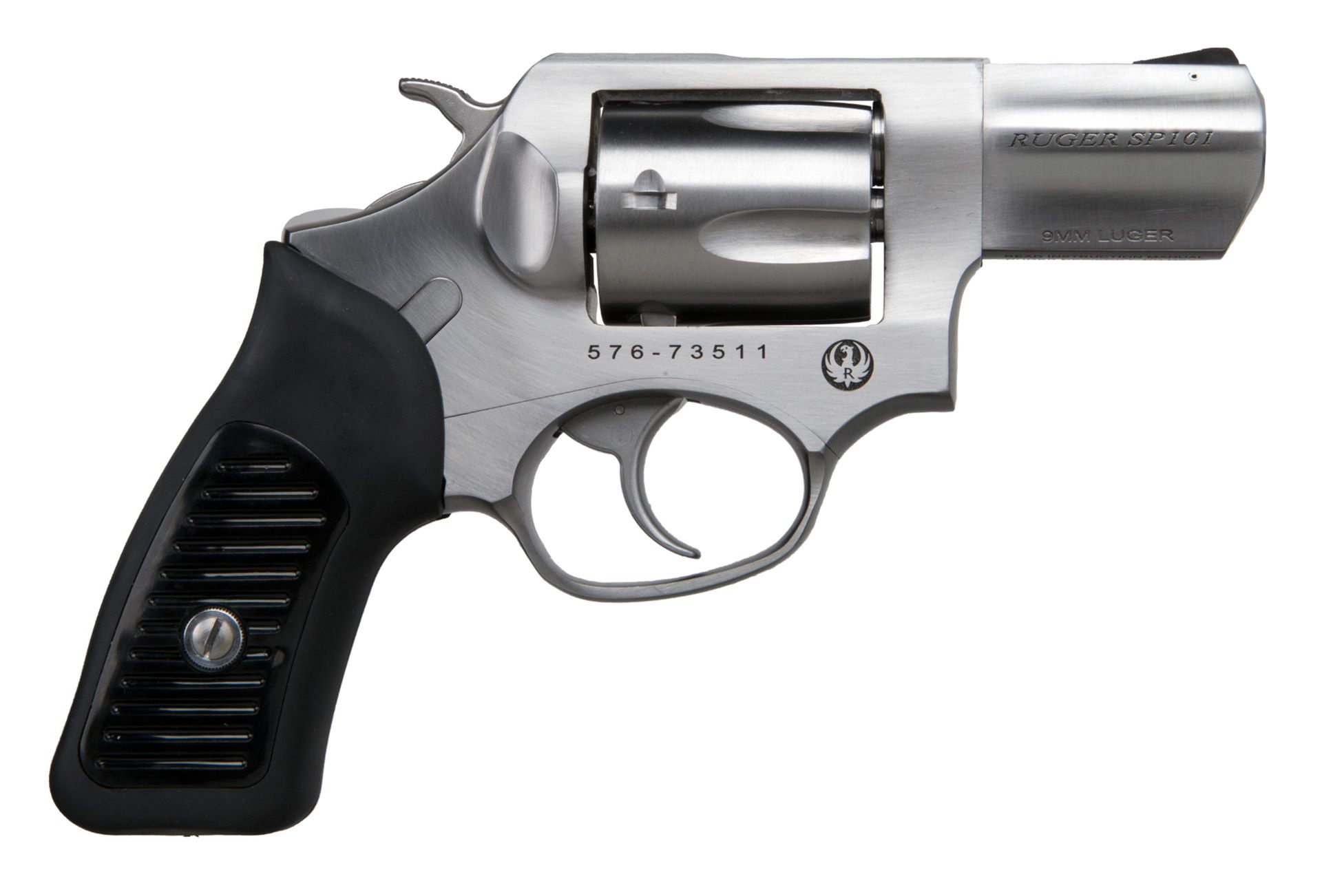Ruger SP101 Double Action 2.25" 9mm Small Frame Revolver, SS, Satin Finish, Black Rubber Grip, Black Ramp Front and Fixed Rear Sights, 5 Rd
