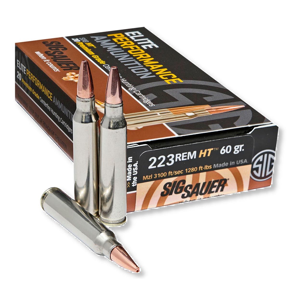 Sig Sauer E223H120 Elite Copper Hunting 223 Rem 60 gr Jacketed Hollow Point (JHP) Rifle Ammo - 200 Rounds