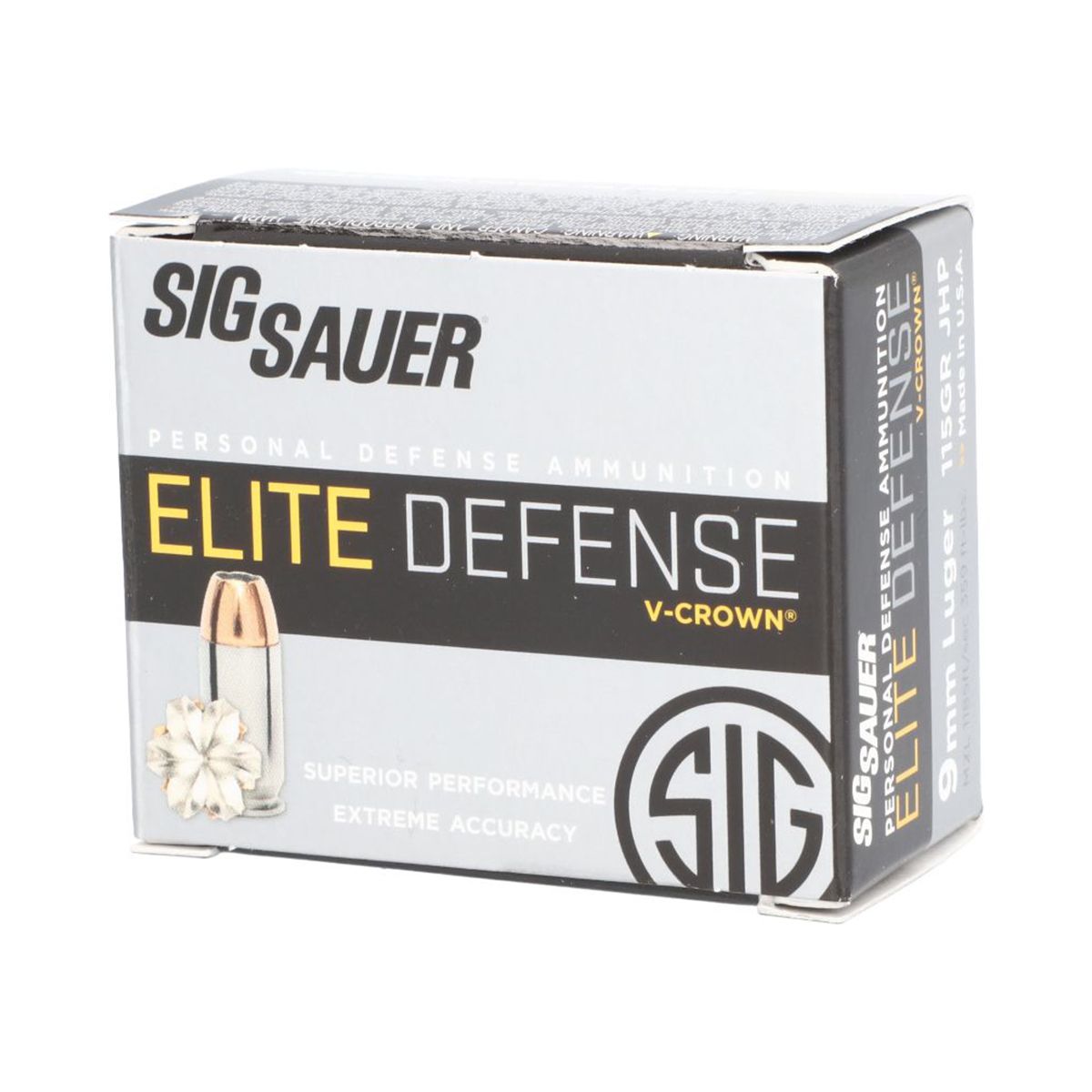 Sig Sauer E9MMA1-20 Elite Performance V-Crown 9MM 115 Grain Jacketed Hollow Point Handgun Ammo - 200 Rounds