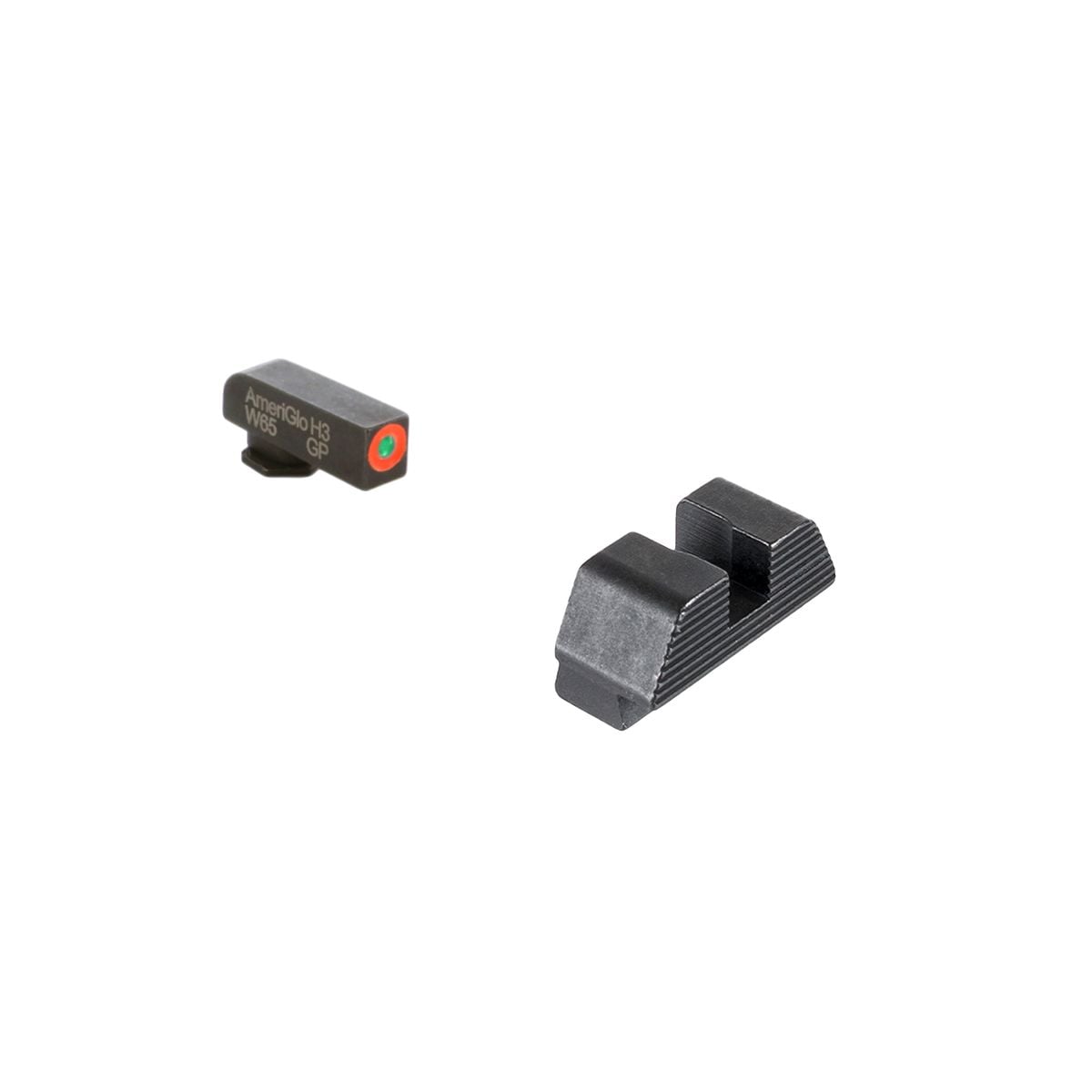 AmeriGlo Protector Night Sight Set, For Glock 17/19/22/23/24/26/27/33/34/35/37/38/39, Green Tritium Orange Outline Front, Black Serrated Rear
