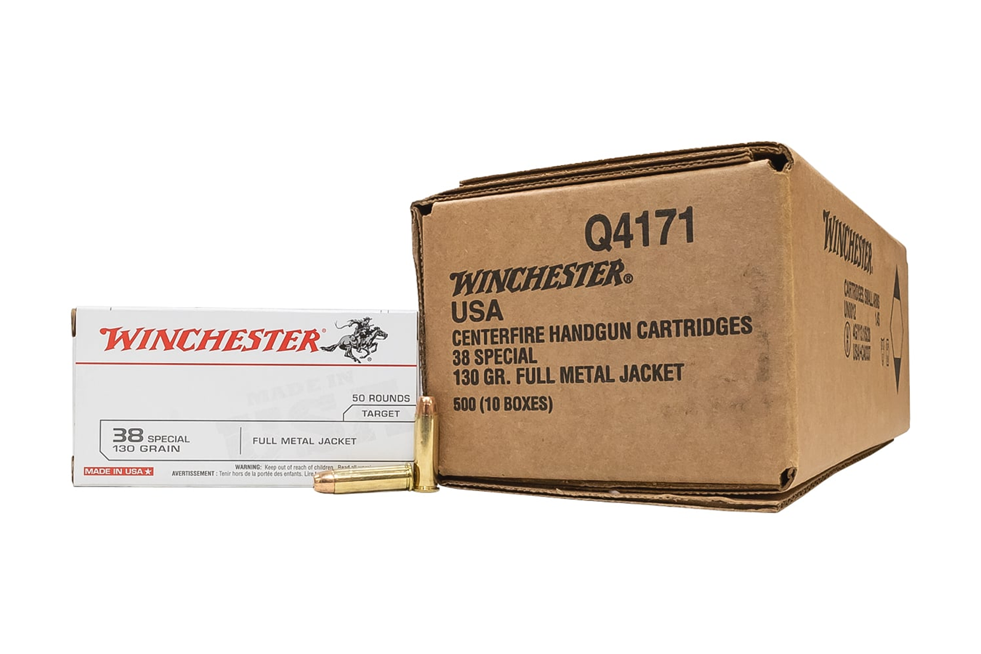 Winchester Q4171 USA 38 Special 130 Grain Full Metal Jacket Handgun Ammo - 500 Rounds