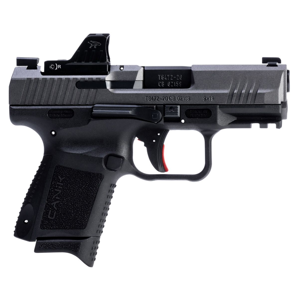 Canik TP9 Elite 3.6" 9mm Luger 15+1/12+1Rd, Tungsten Gray Cerakote Slide, Black Polymer Frame w/Picatinny Rail, MeCanik M01 Red Dot