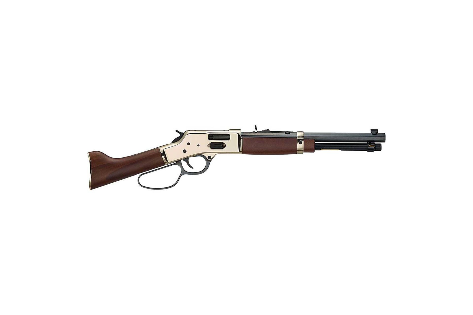 Henry Mare's Leg Side Gate 12.9" 45 Colt (LC) 5+1Rd Polished Hardened Brass Rec American Walnut Furniture Large Loop Lever Adj. Sight
