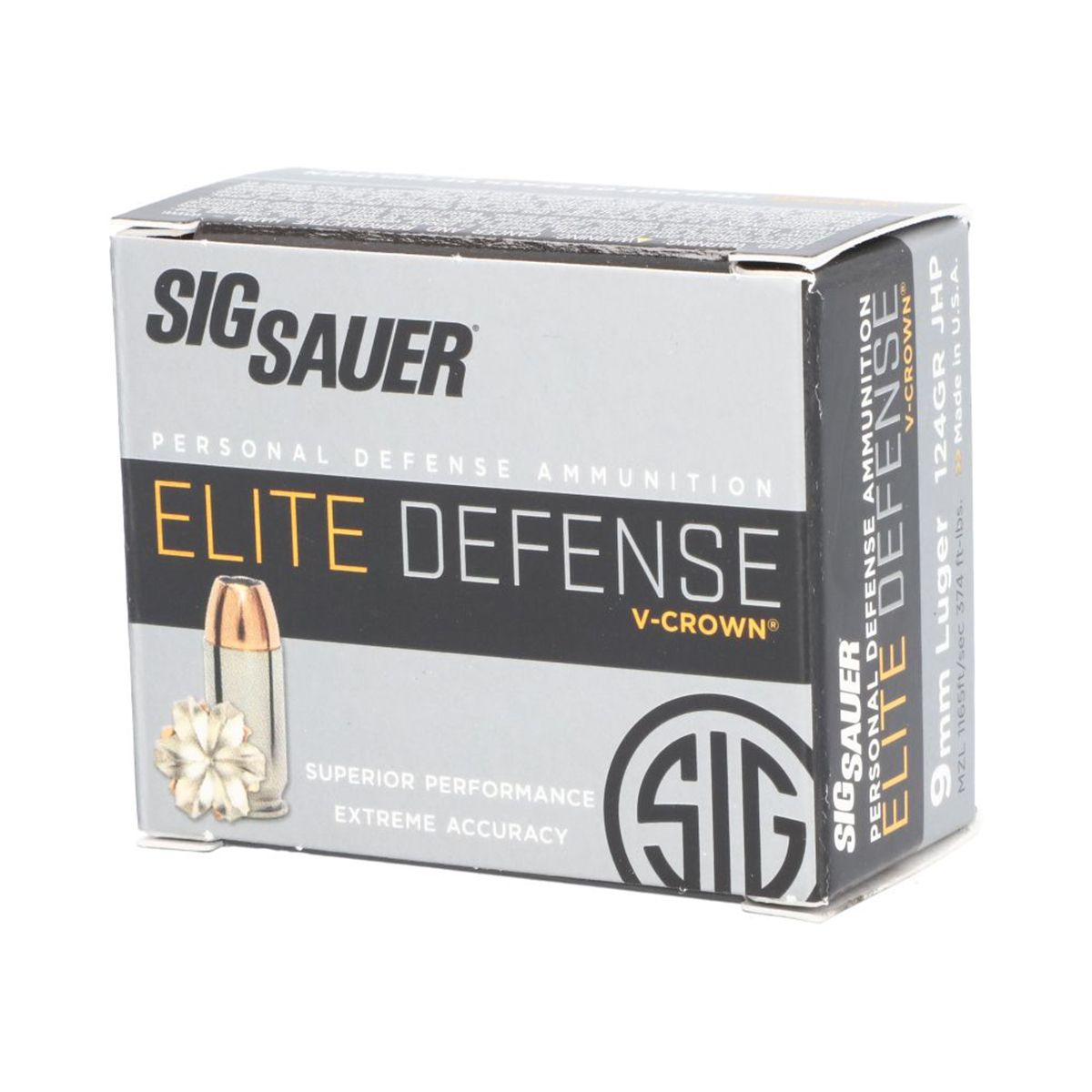 Sig Sauer E9MMA2-50 Elite V-Crown 9mm 124-Grain JHP Ammo - 500Rd