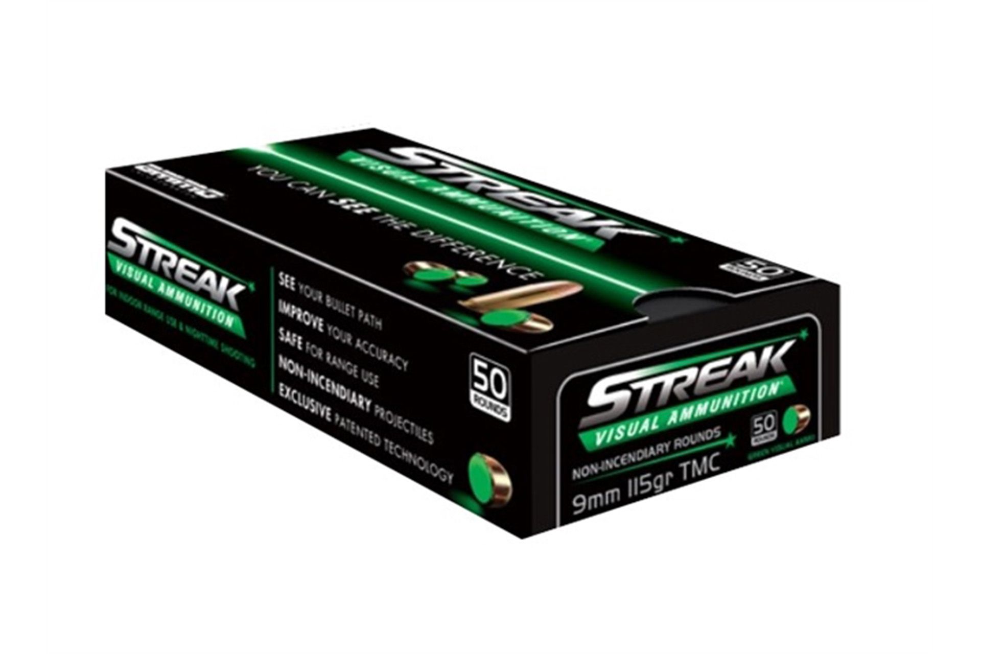 Ammo Inc. Streak Green Brass 9mm 115 Grain TMC Handgun Ammo - 1000 round case
