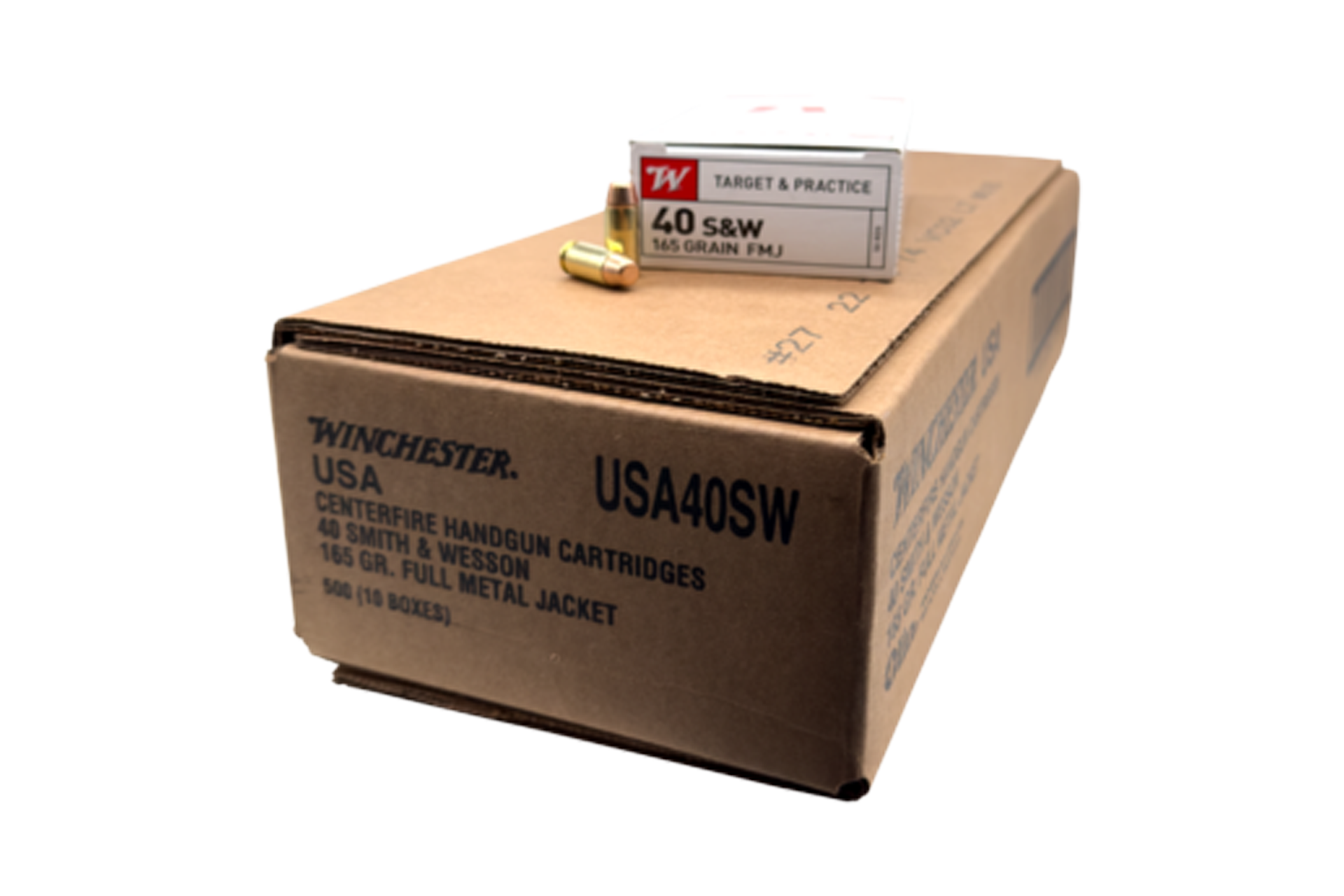 Winchester Ammunition USA40SW 40 S&W 165 Grain FMJ Handgun Ammo - 500 round case