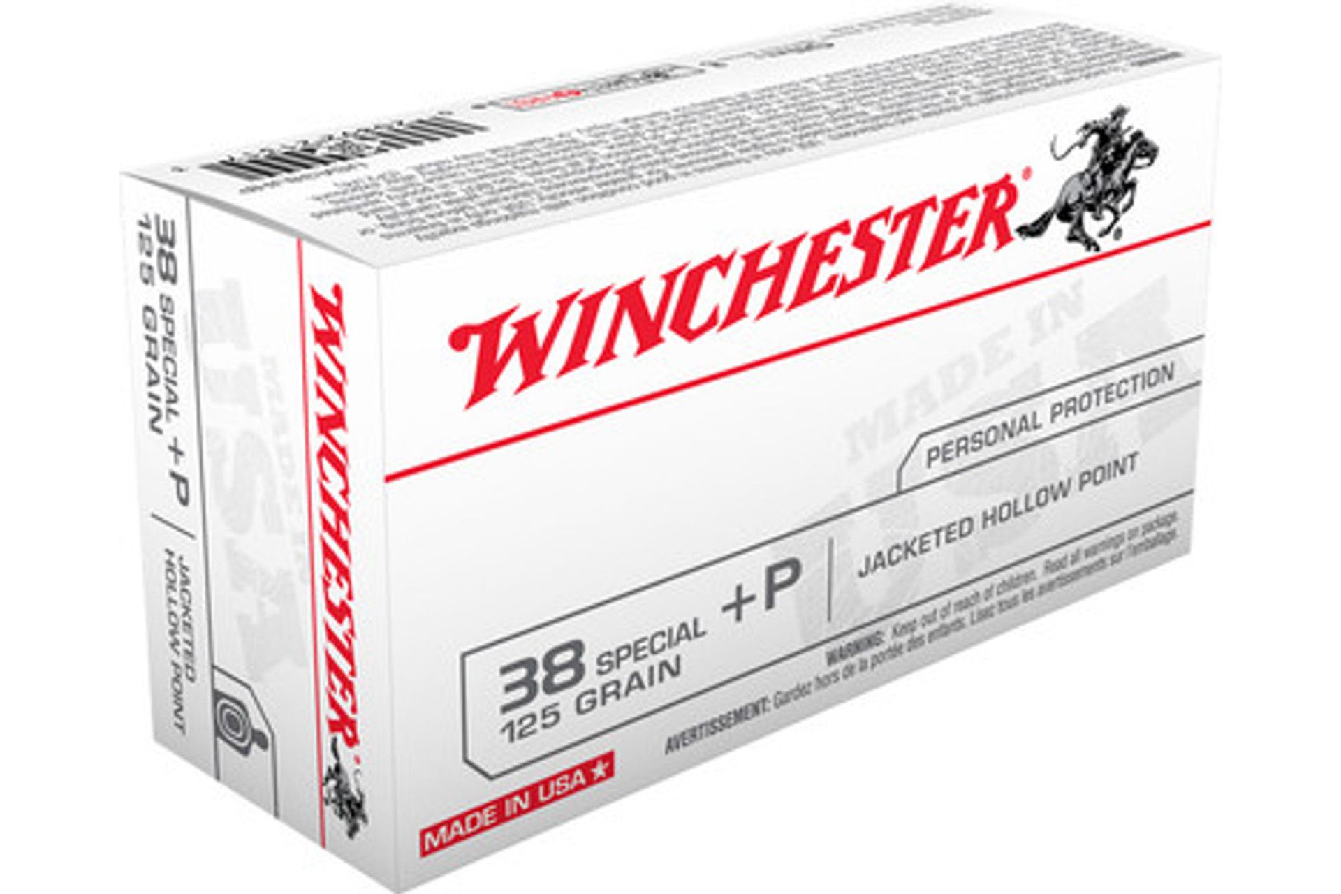 Winchester USA 38 Special 125 Grain +P Jacketed Hollow Point, 50 Rd