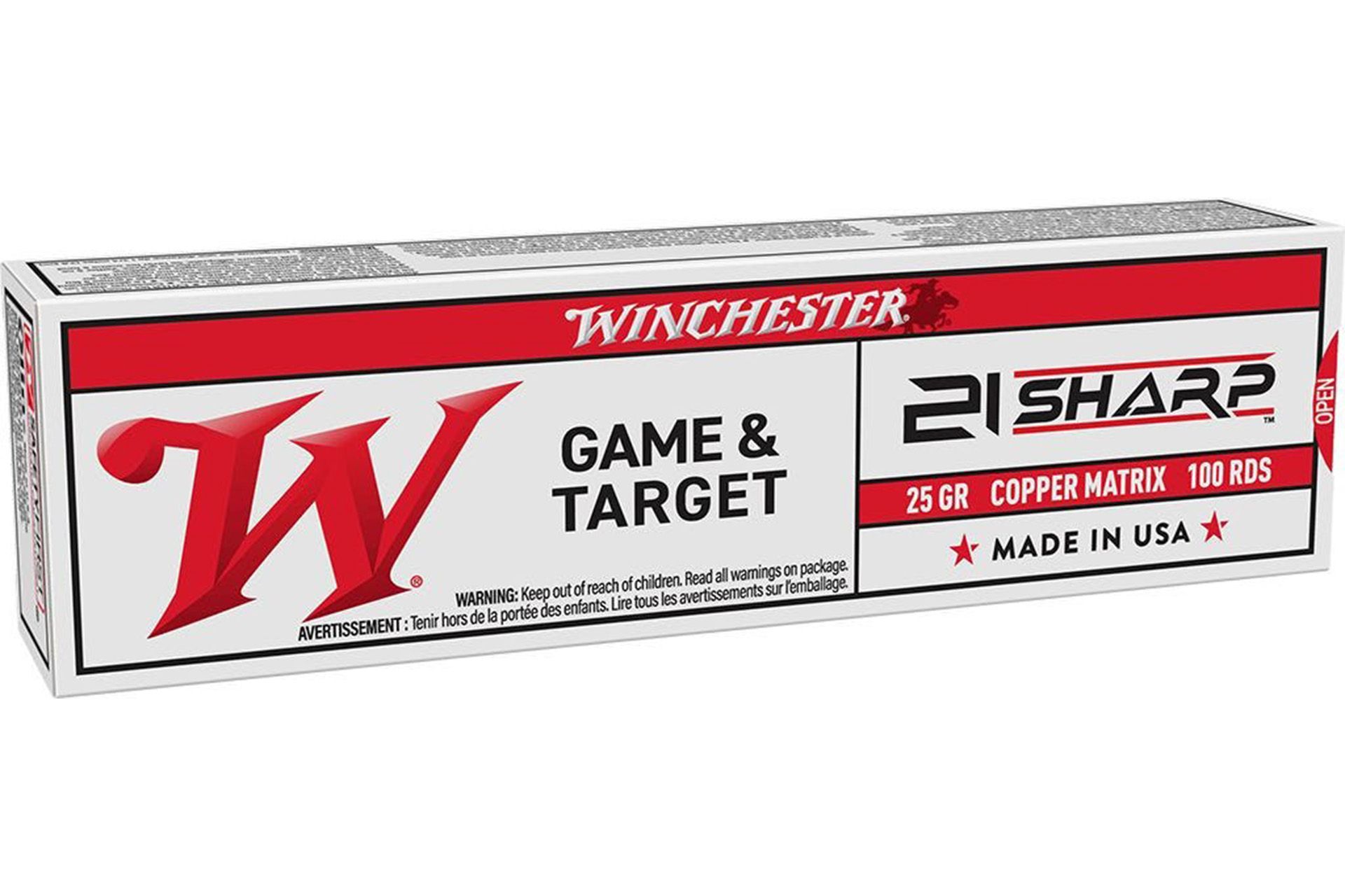 Winchester 21 SHARP Game and Target 25 Grain, Copper Matrix Bullet, 100 Round Box