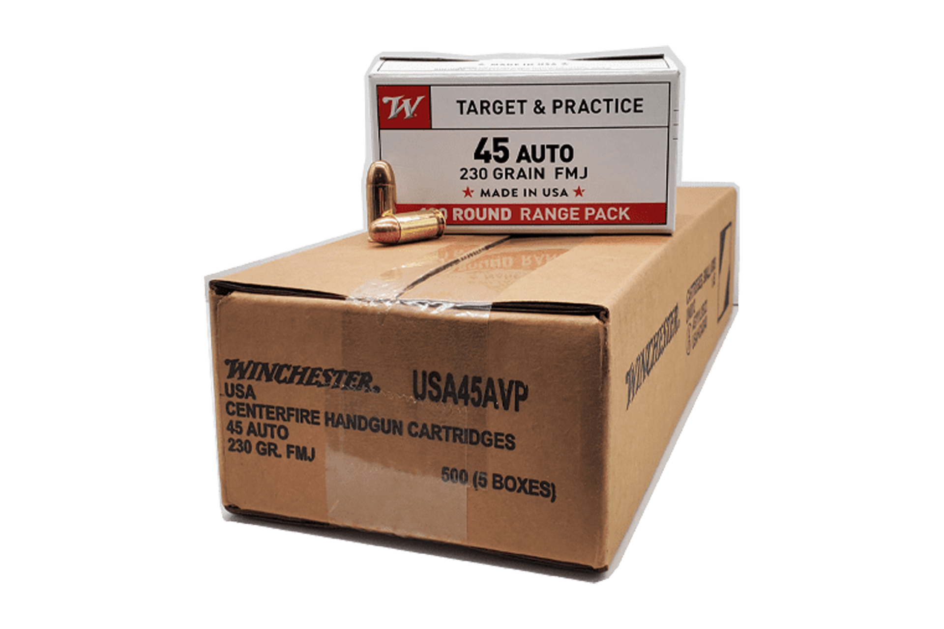 Winchester USA45AVP USA 45ACP 230 Grain FMJ Handgun Ammo - 500 round case