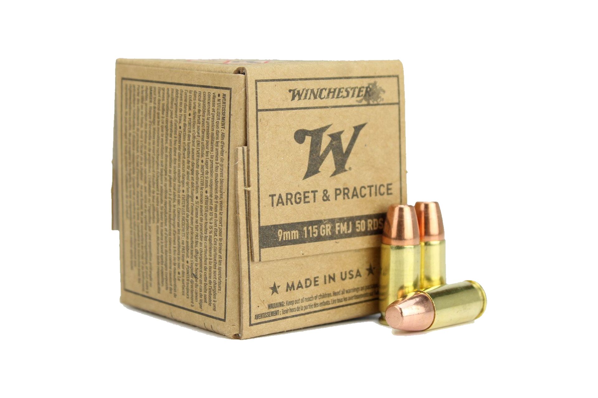 Winchester 9mm FMJ 115gr Service Grade Handgun Ammo - 1000 round case
