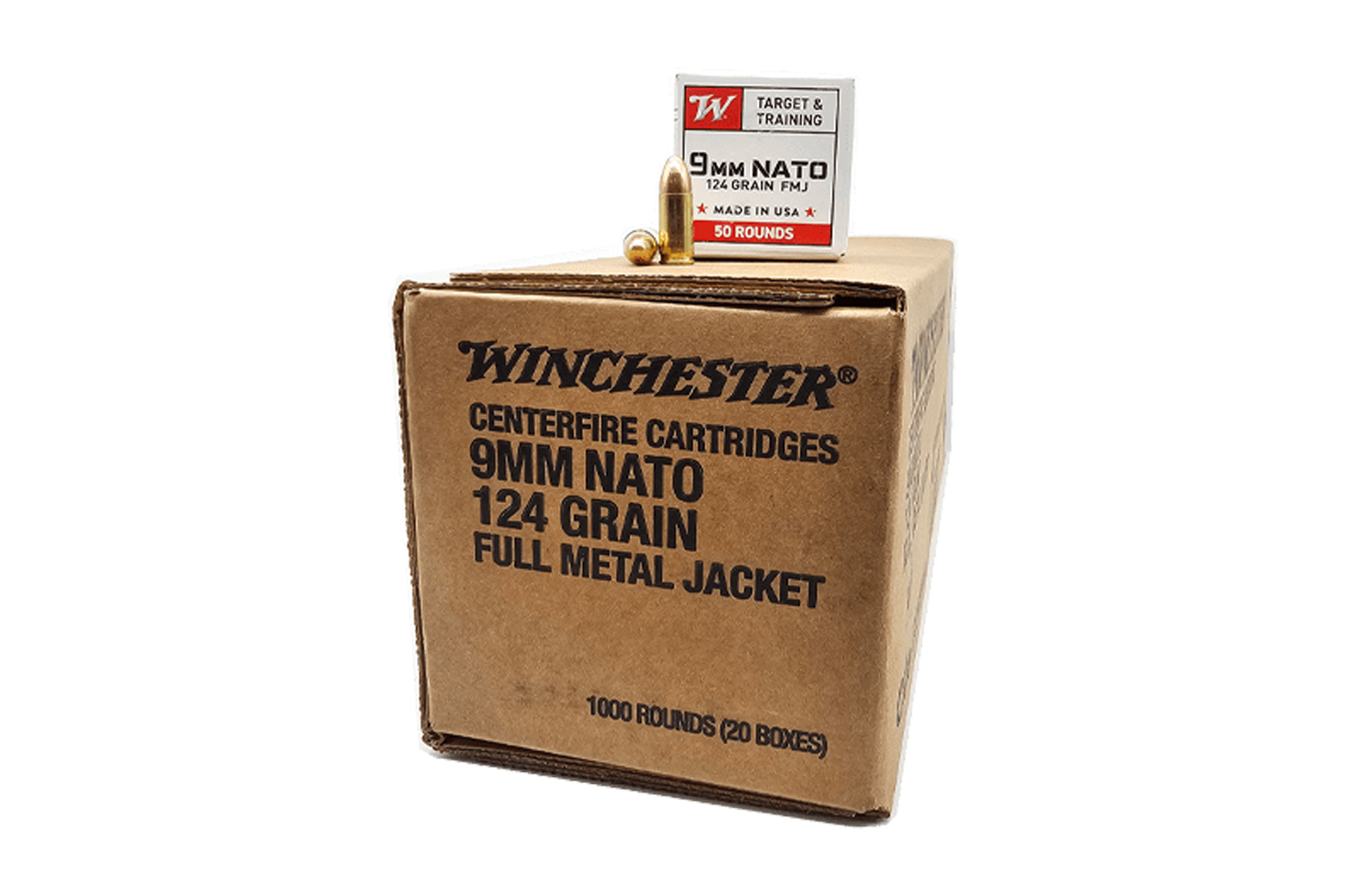 Winchester W9NATO50 9mm NATO USA Target FMJ 124Gr Ammo -1000Rd