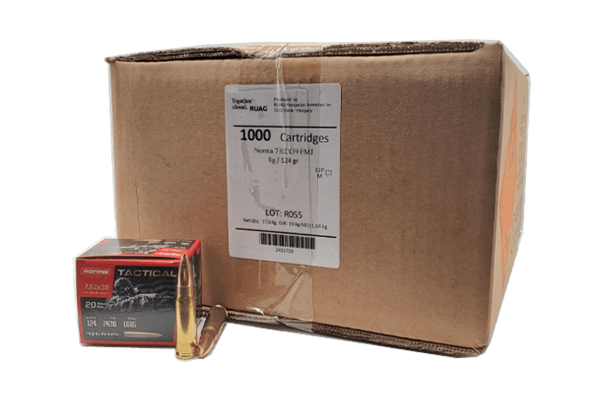 Norma Shooting 7.62x39 FMJ 80G 124 GR Norma Rifle Ammo - 1000 Rounds