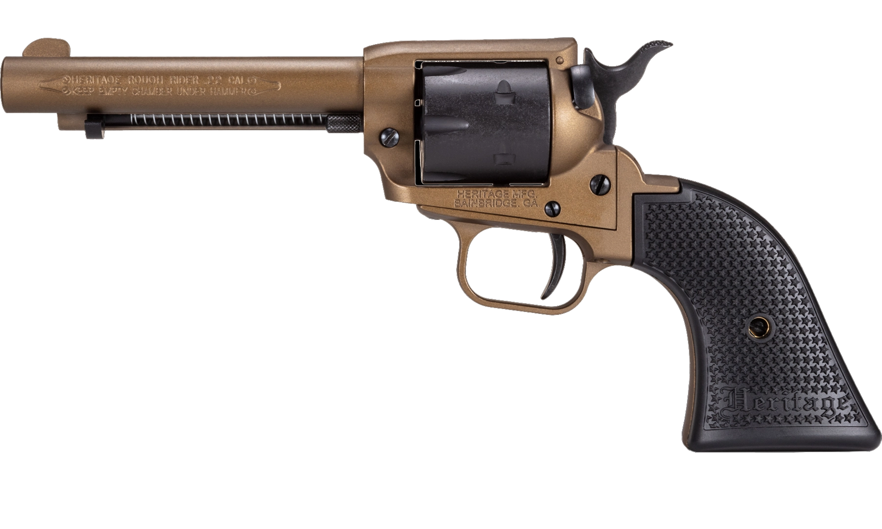 Heritage Rough Rider 22 LR 6 Shot, 6.5", Black Satin Cylinder Burnt Bronze Cerakote Steel, Black Textured Polymer Grips