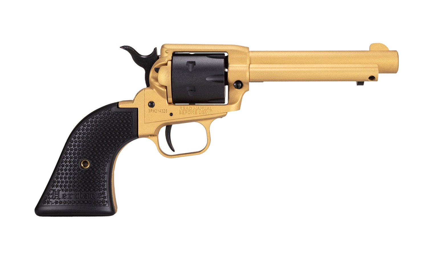 Heritage Rough Rider 22 LR 6 Shot, 4.75", Gold Cerakote Zinc Alloy Frame, Black Polymer Grip, Hammer/Thumb Safety, Exposed Hammer