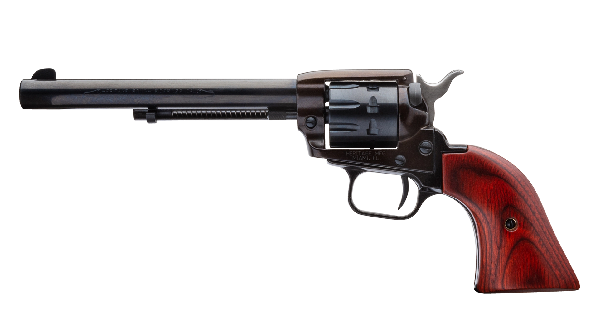Heritage Rough Rider 22 LR/WMR 9 Shot, 6.5", Black Zinc Alloy Frame, Black Cylinder, Cocobolo Grip, Hammer/Thumb Safety, Exposed Hammer