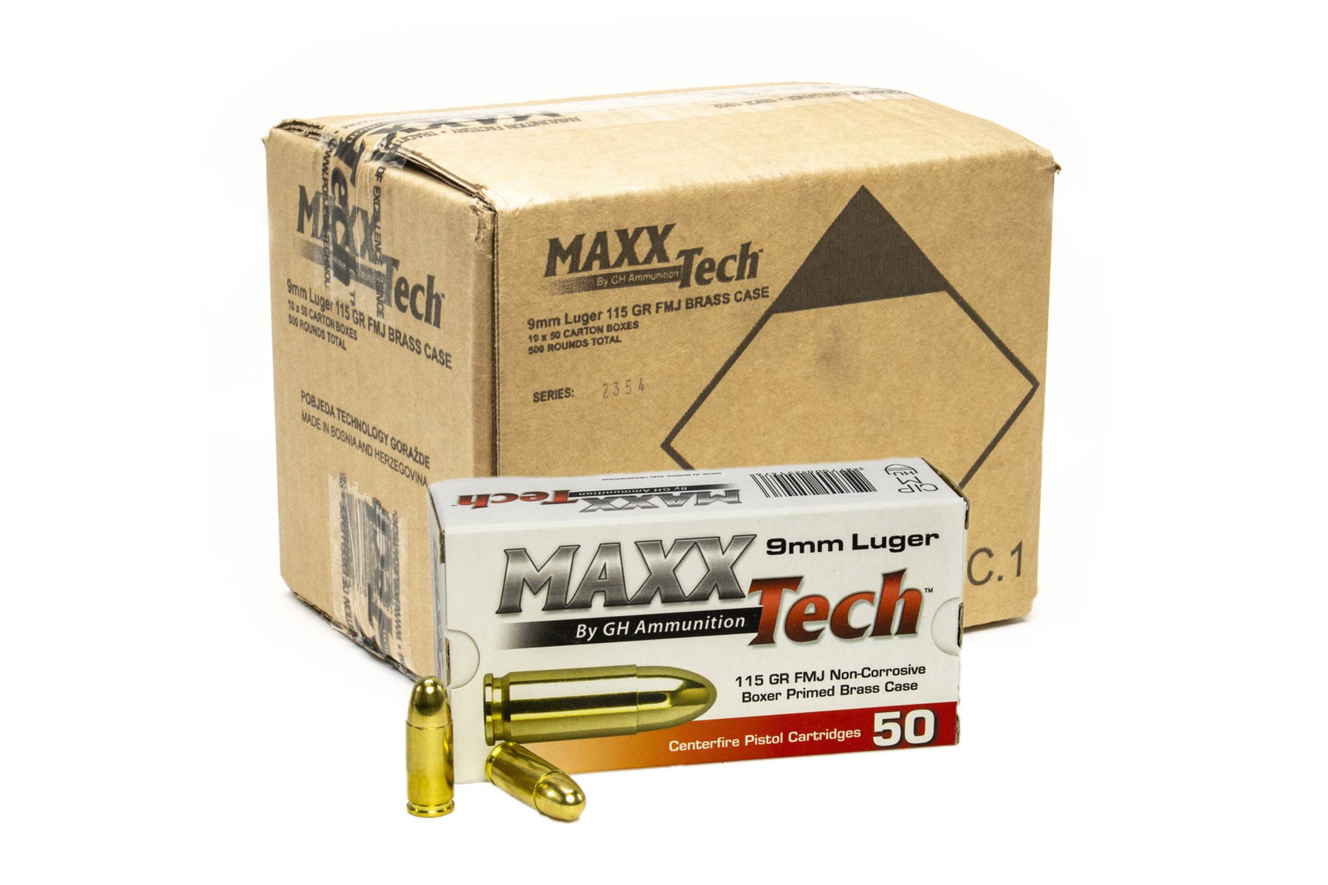 Maxxtech 9mm Luger 115 Grain Full Metal Jacket Handgun Ammo - 500 round case