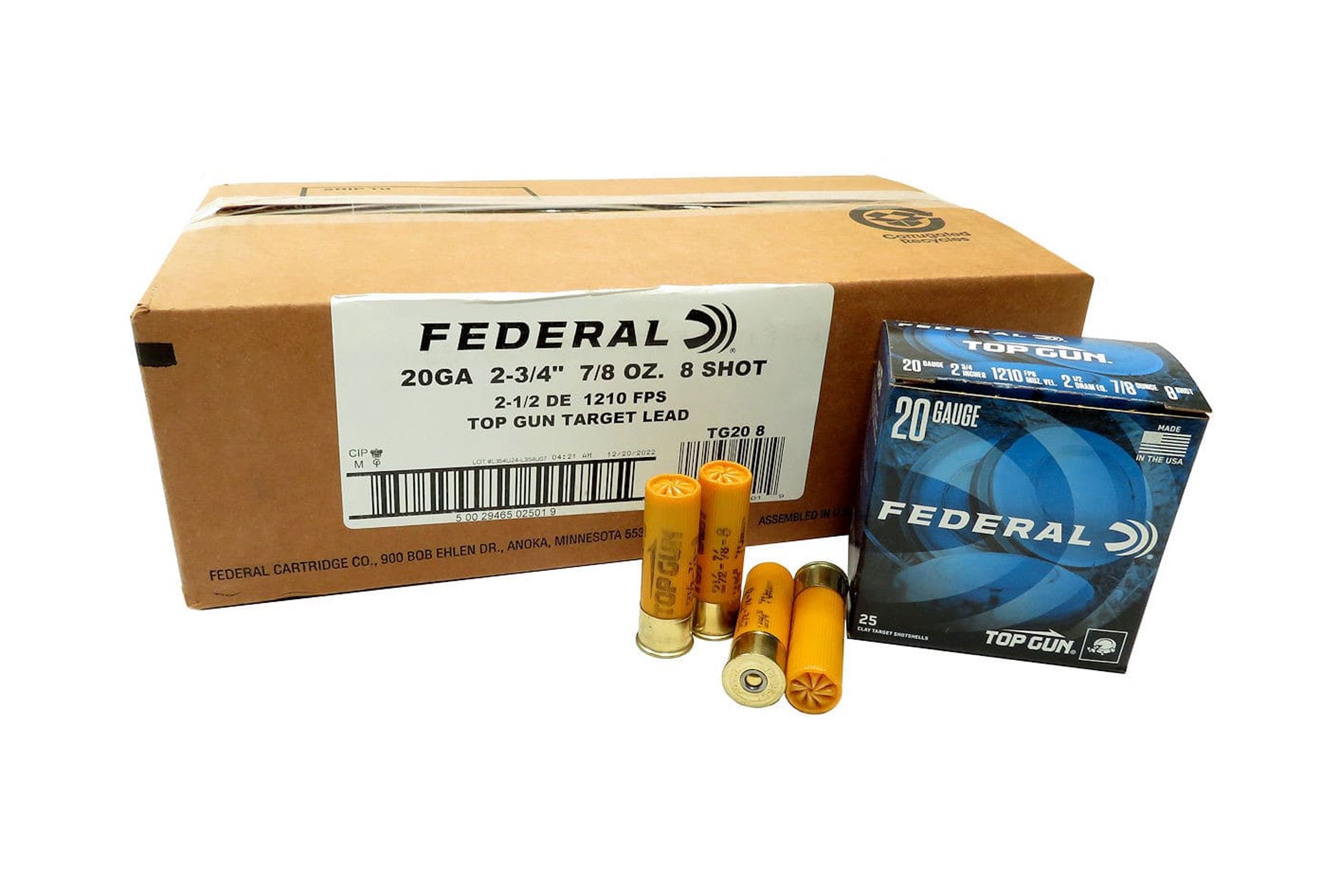Federal Top Gun 20GA 2-3/4" 7/8OZ 1,210 FPS Shotgun Ammo - 250rd Case