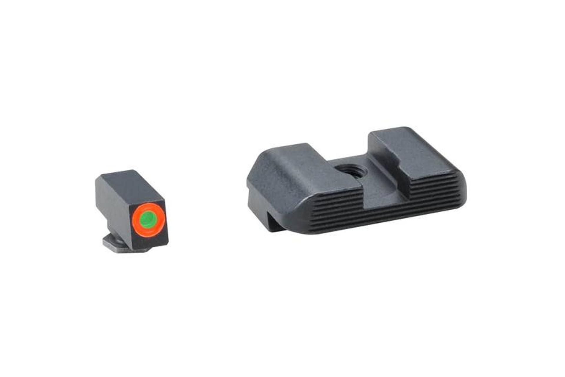 AmeriGlo, Protector, Night Sight Set, For Glock 42/43/43X/48, Front/Rear, Green Tritium Orange Outline Front, Black Serrated Rear