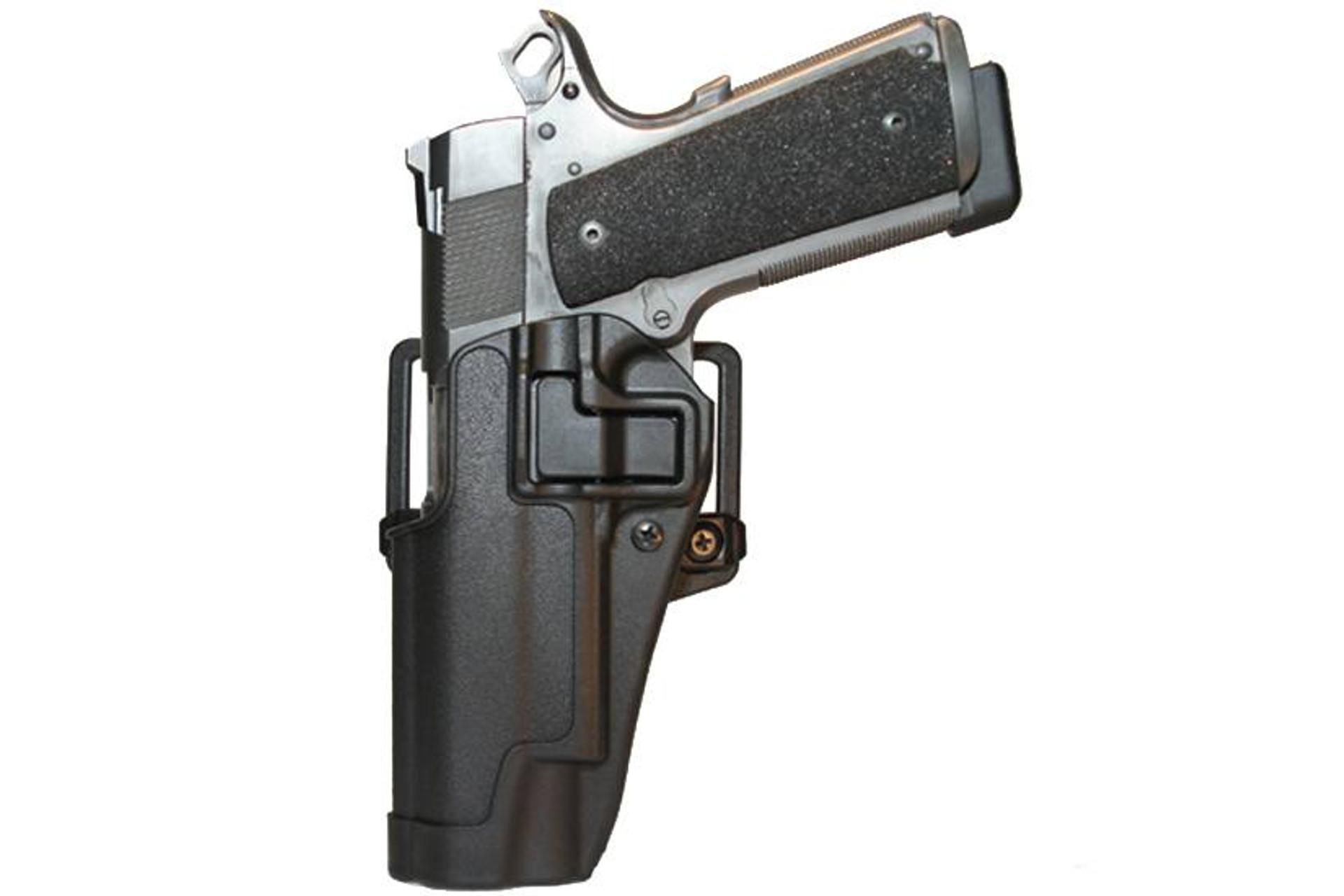 BLACKHAWK, CQC SERPA Holster With Belt and Paddle Attachment, Fits Colt Government, Left Hand, Black