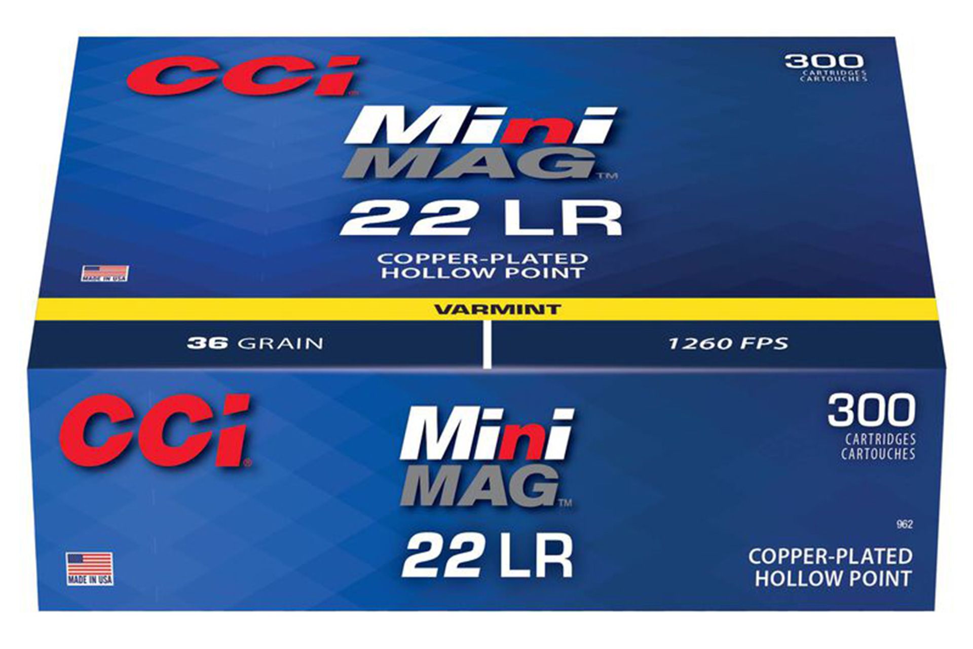 CCI 962 Mini-Mag 22 LR 36 gr 1260 fps Jacketed Hollow Point (JHP) Ammo Rimfire Ammo - 3000 Rounds