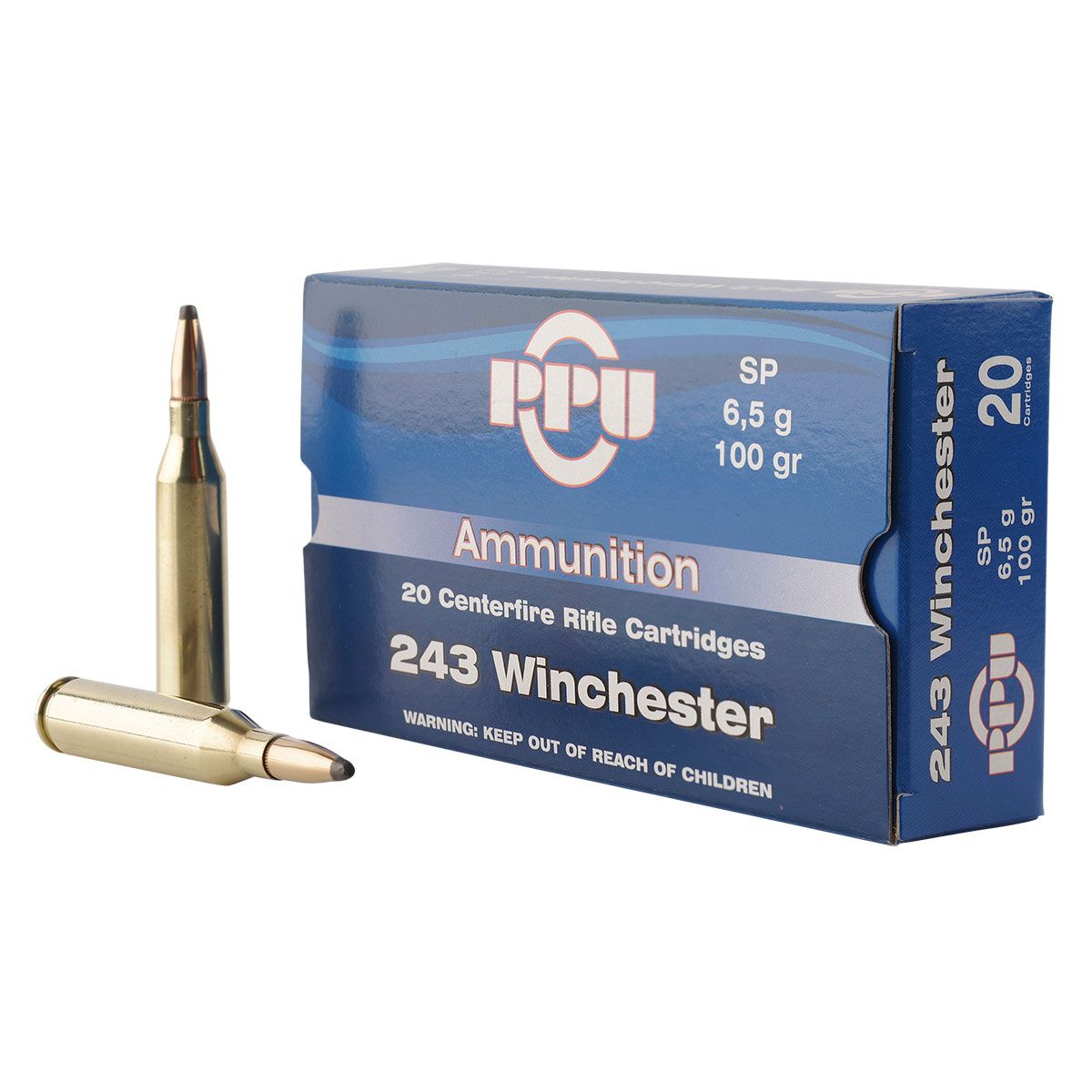 PPU PP2432 Standard Rifle 243 Win 100 gr 2960 fps Soft Point (SP) Rifle Ammo - 20 Rounds
