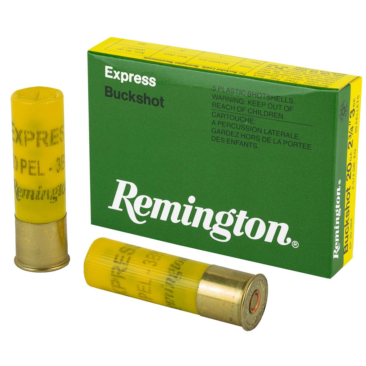 Remington Express 20 Gauge 3 Buck 2 3/4 Dram Buckshot 20 Pellets Shotgun Ammo - 5 Rounds