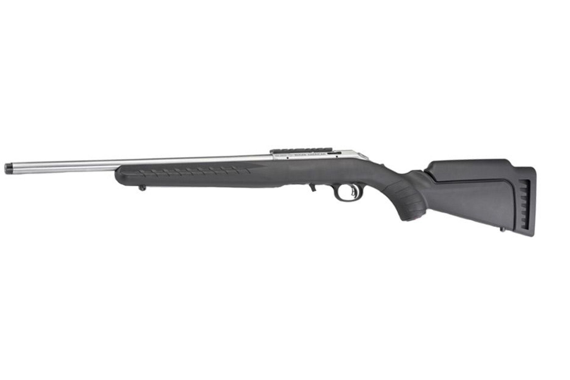 Ruger, American Rimfire, Bolt, 17HMR, 9rd, 18" Stainless Threaded Barrel, 1/2" x 28 Thread Pitch, Black Composite Stock, Scope Base