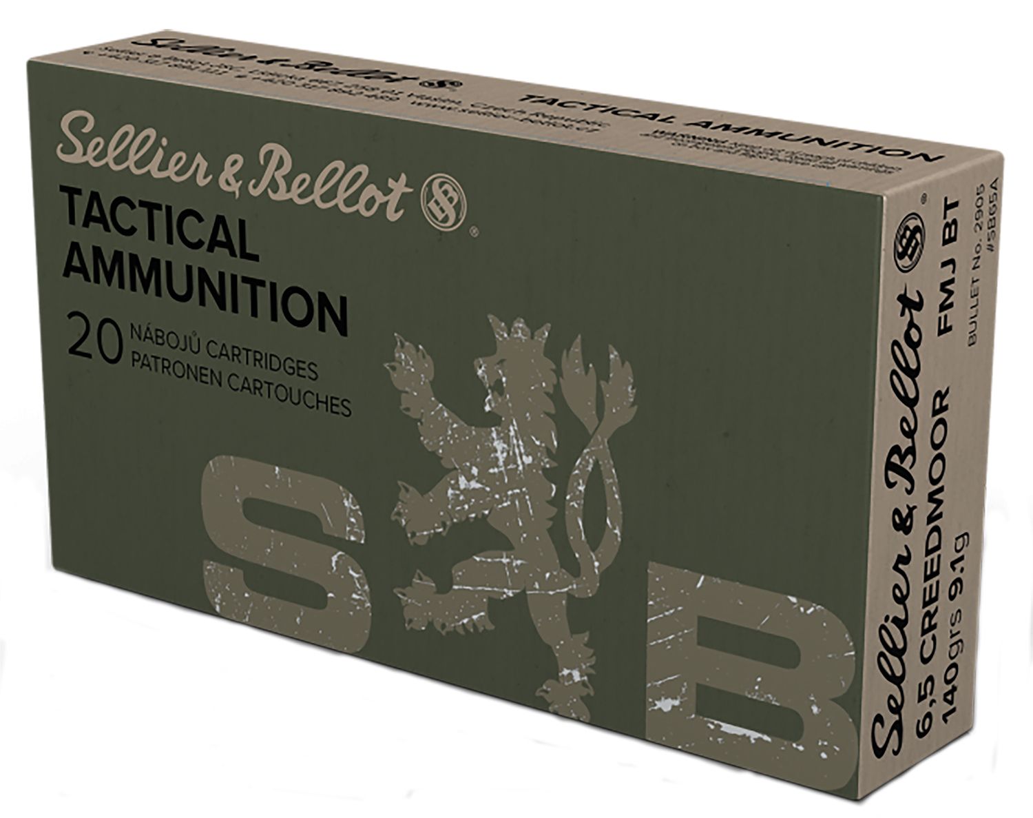 Sellier & Bellot SB65A Rifle 6.5 Creedmoor 140 gr 2658 fps Full Metal Jacket Boat-Tail (FMJBT) Rifle Ammo - 20 Rounds