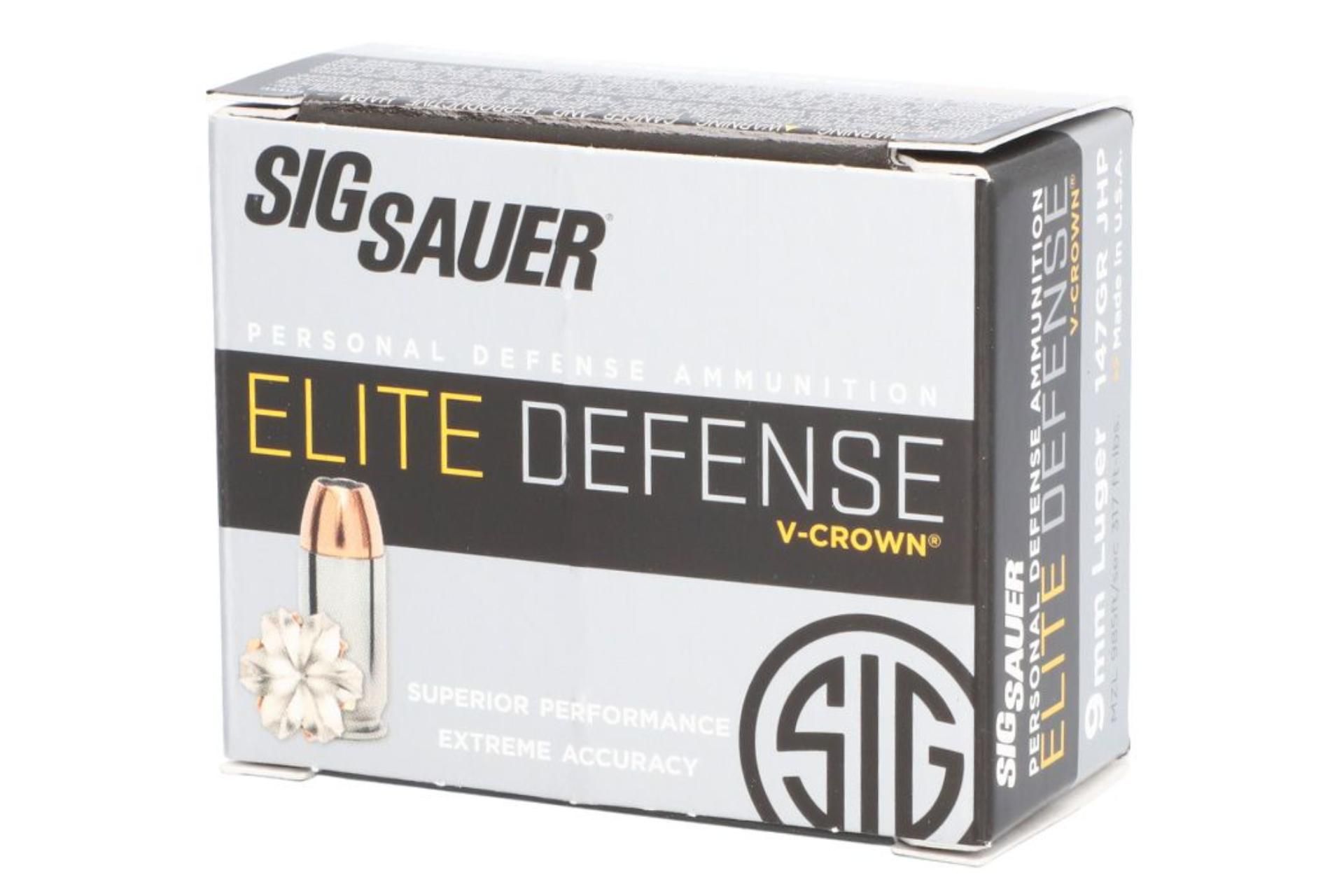 Sig Sauer E9MMA3-20 Elite Performance 9mmLuger 147gr V-Crown Jacketed Hollow Point 20 Per Box