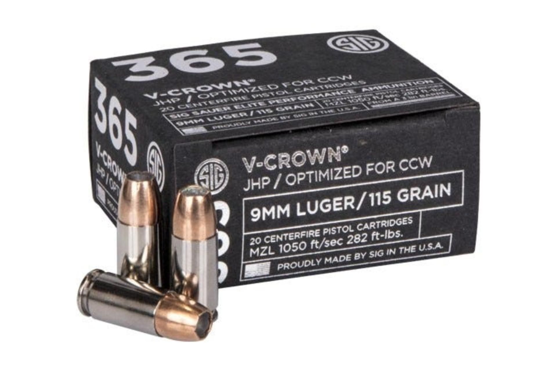 SIG Sauer 365 9mm Ammo 115 Grain Elite V-Crown JHP Ammo Handgun Ammo - 200 Rounds