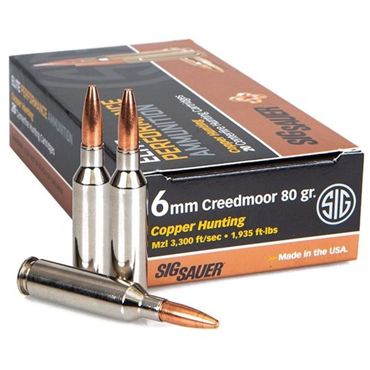SIG Sauer Ammo 6mm Creedmoor 80Gr Elite Series Copper Solid Copper Projectile Rifle Ammo - 20 Rounds