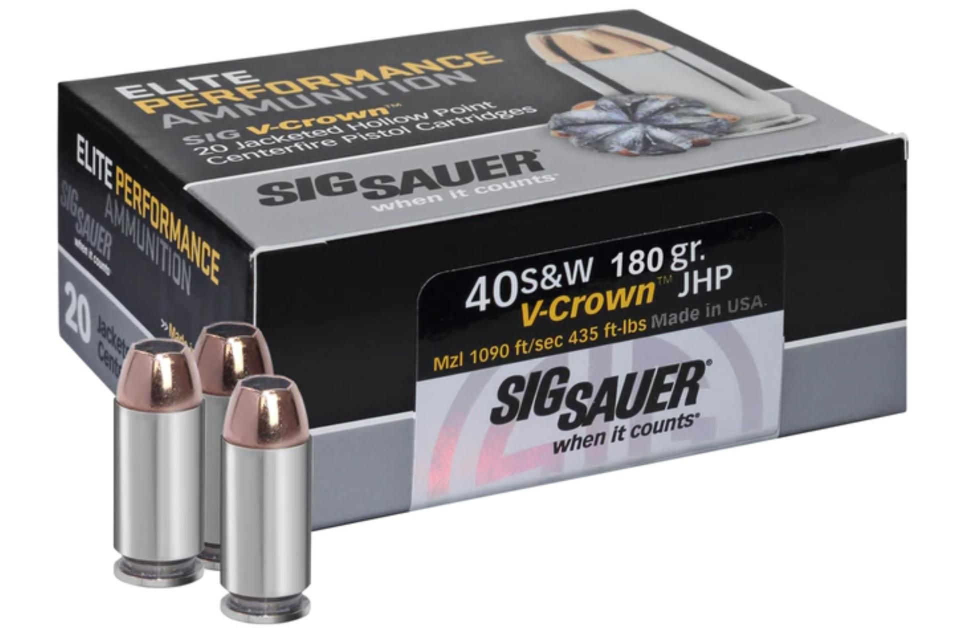 Sig Sauer E40SW220 Elite V-Crown 40 S&W 180 gr Jacketed Hollow Point (JHP) Handgun Ammo - 200 Rounds