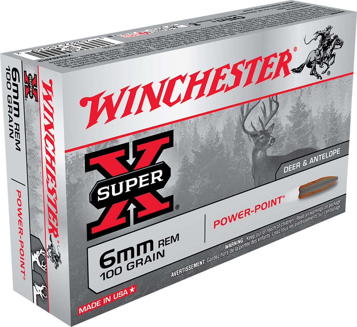 Winchester Ammo X6MMR2 Super X 6mm Rem 100 gr 3100 fps Power-Point (PP) Rifle Ammo - 20 Rounds